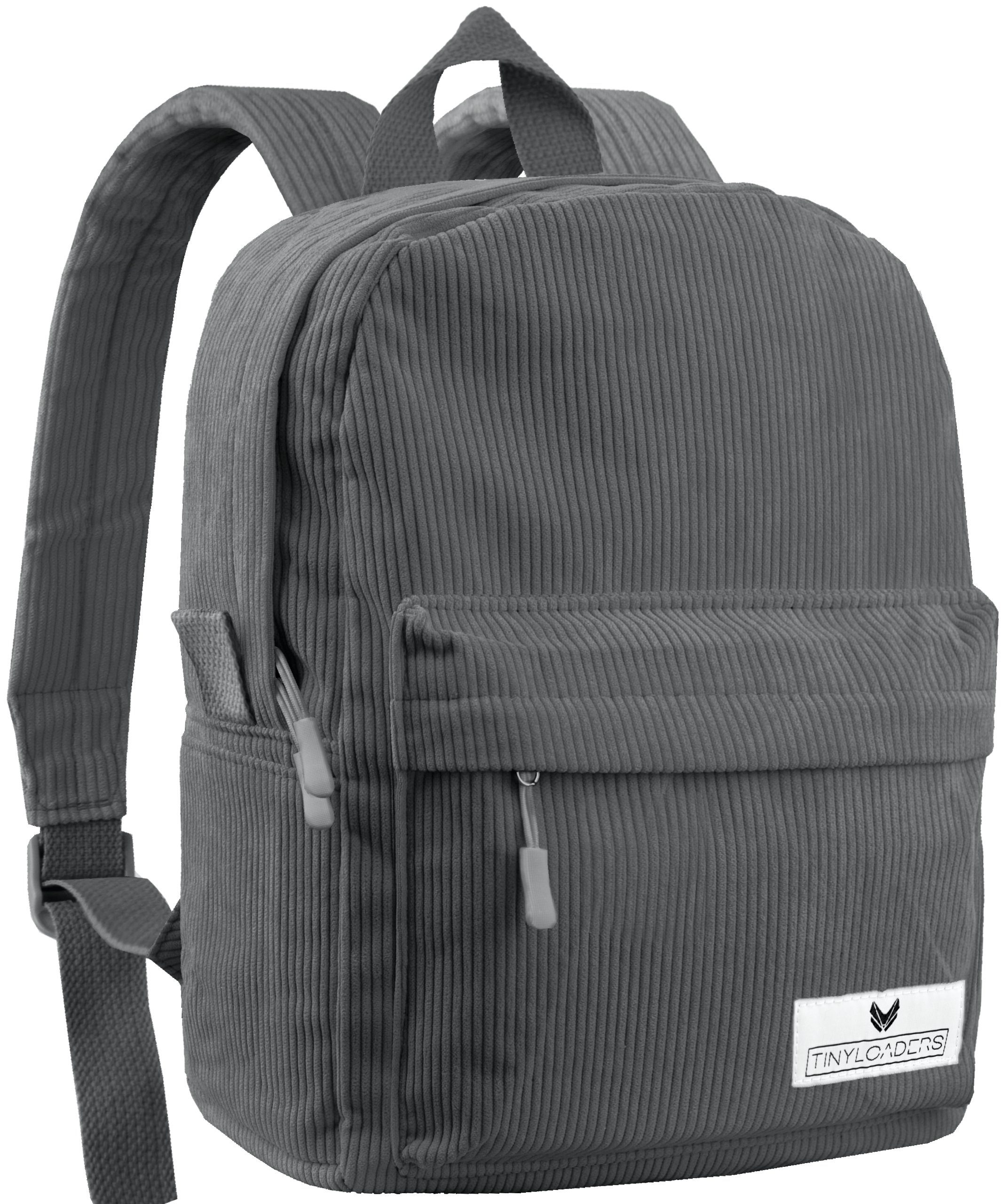 TINYLOADERS Daypack Rucksack Grau Daypack Arbeit Damen, Damen Schule, Robuste Innentasche, Citytasche Zipper, PFC-frei, Kordrucksack Kord Rucksack