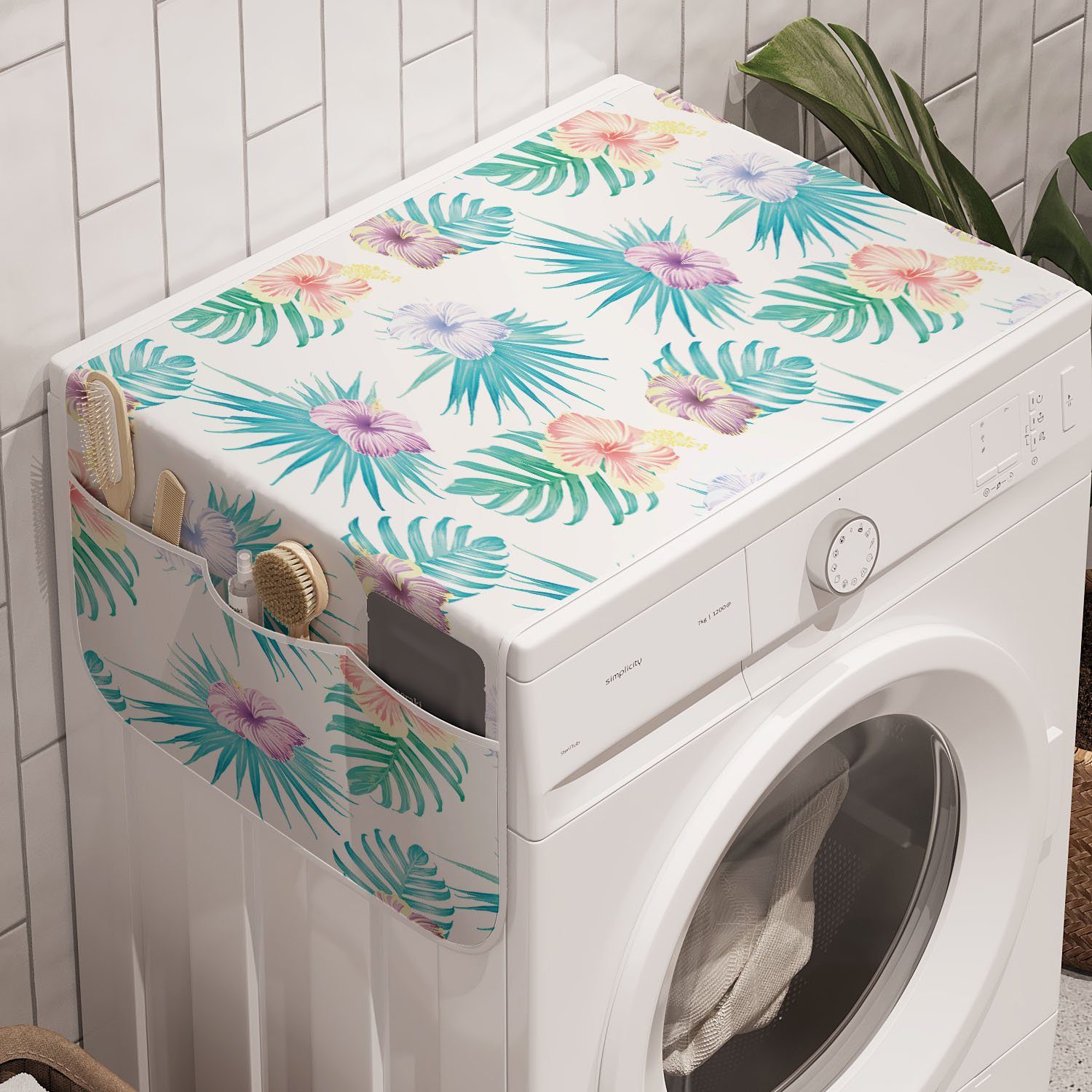 Waschmaschine Anti-Rutsch-Stoffabdeckung und Botanic Badorganizer Trockner, für Abakuhaus Blossoms Hibiskus Sommer