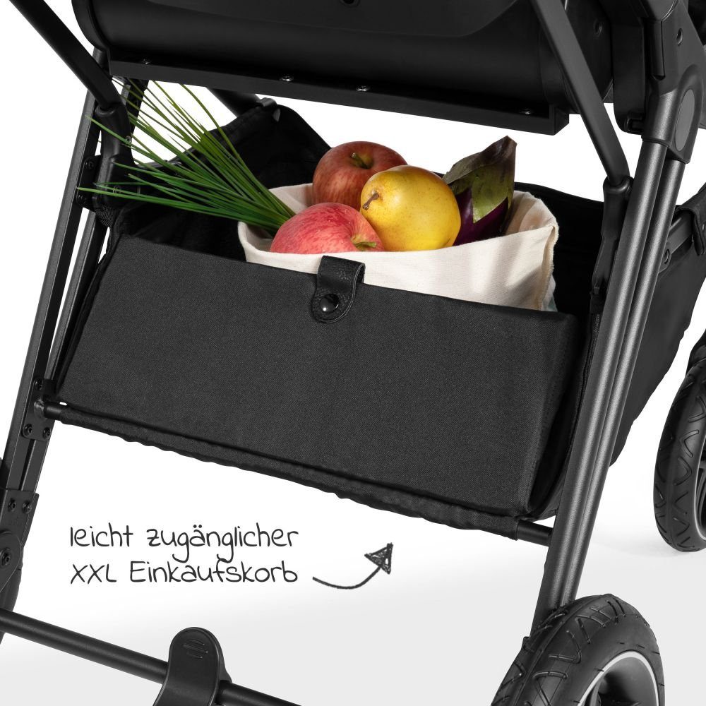 Hauck Kombi-Kinderwagen Vision X Duoset Melange (7-tlg), Black Buggy Set und Regenschutz Babywanne, 2in1 Kinderwagen mit Rose, Sportsitz 