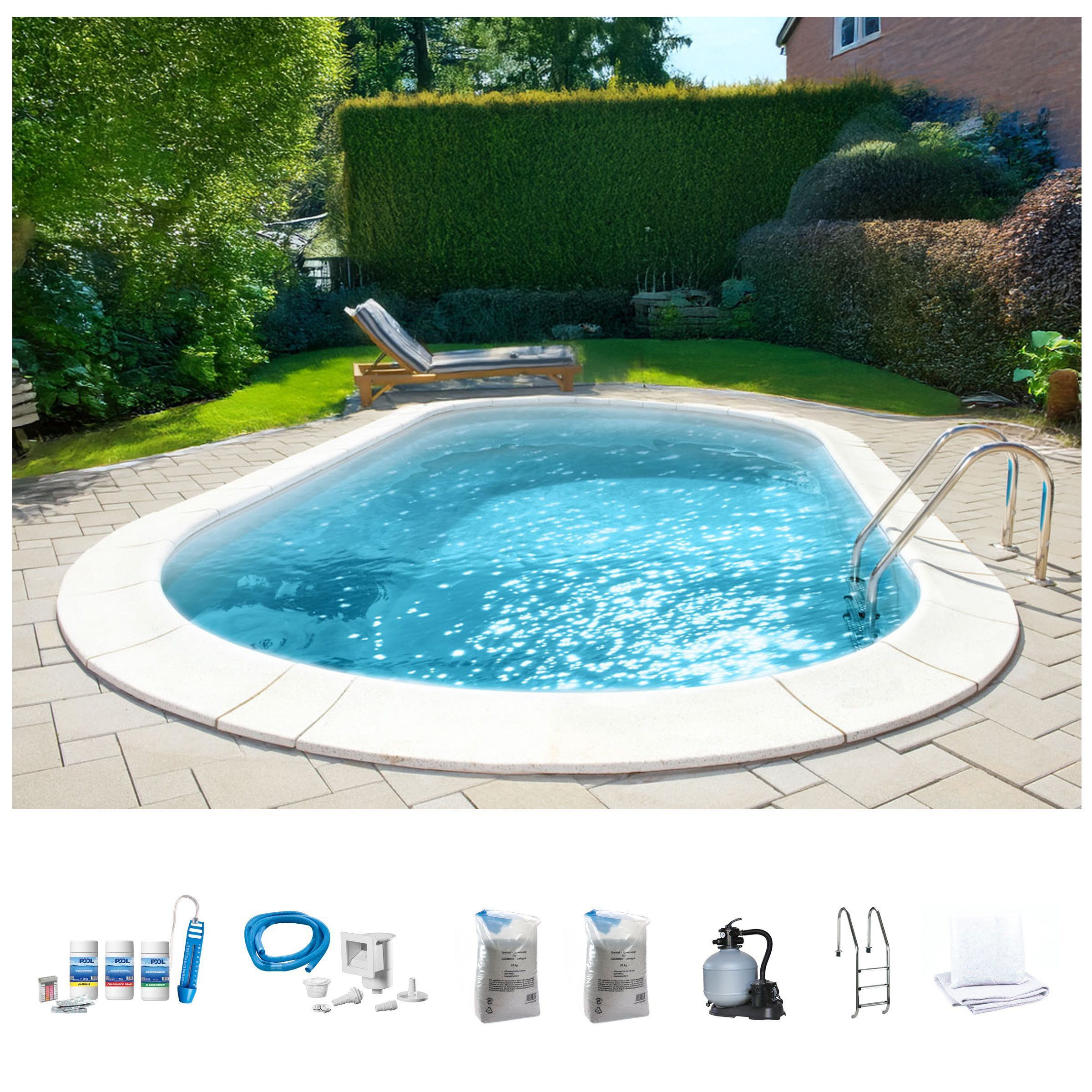 my POOL BWT Ovalpool PREMIUM mit sandfarbener Innenfolie (Komplett-Set, 7-tlg), Höhe: 150 cm, in verschiedenen Größen