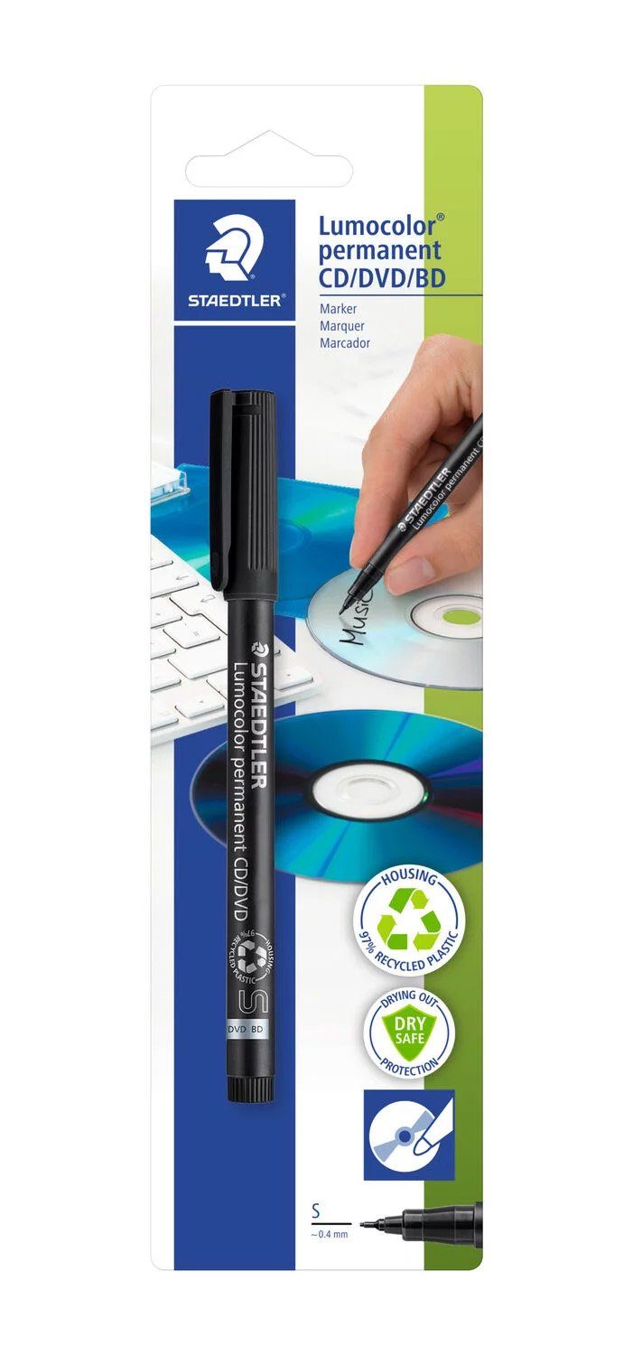 STAEDTLER Fineliner CD/DVD Stift schwarz Blisterkarte 3109CDBKD