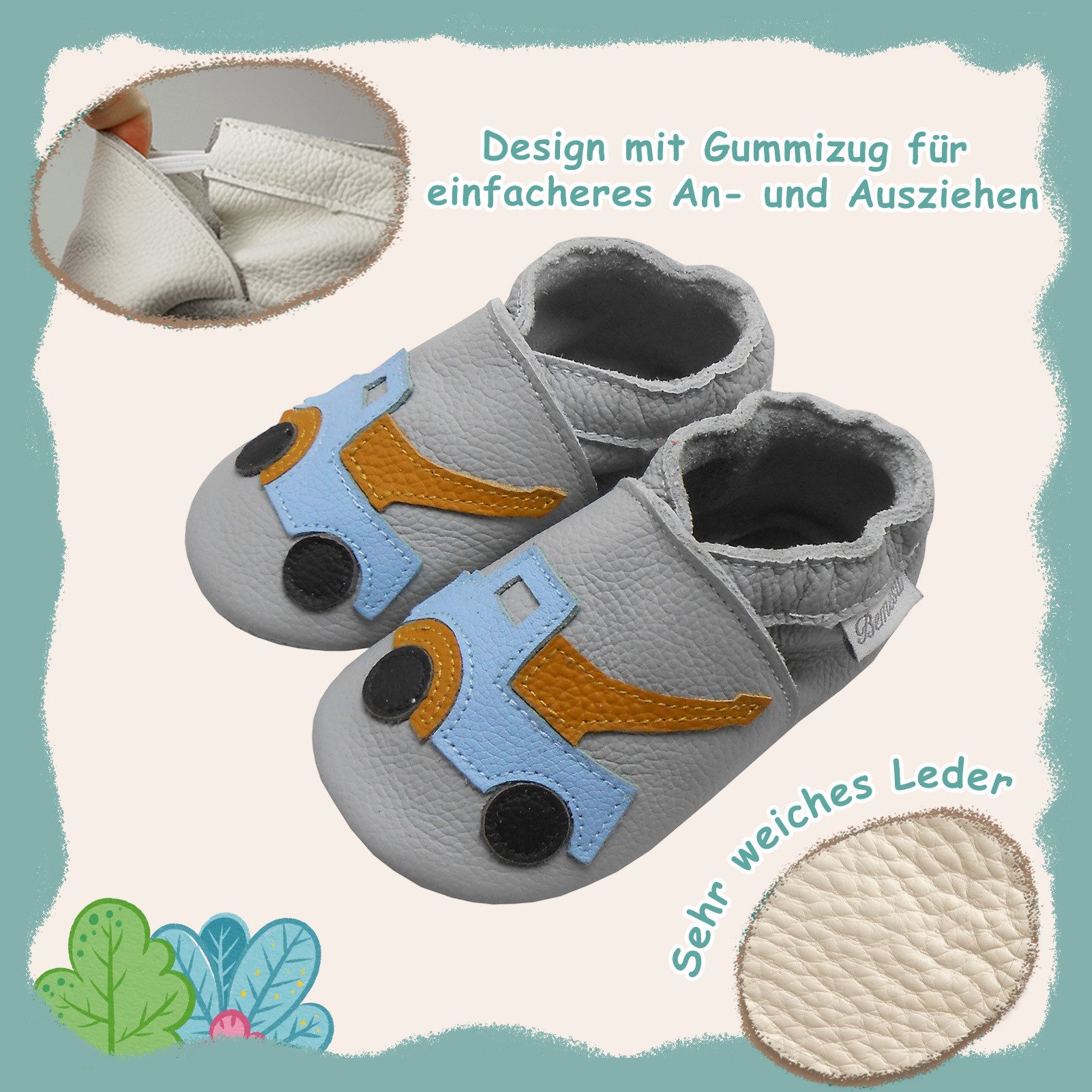 Bemesu Bemesu Baby Leder Krabbelschuhe Lauflernschuhe weich rutschfest Krabbelschuh (Muster: Löwe)
