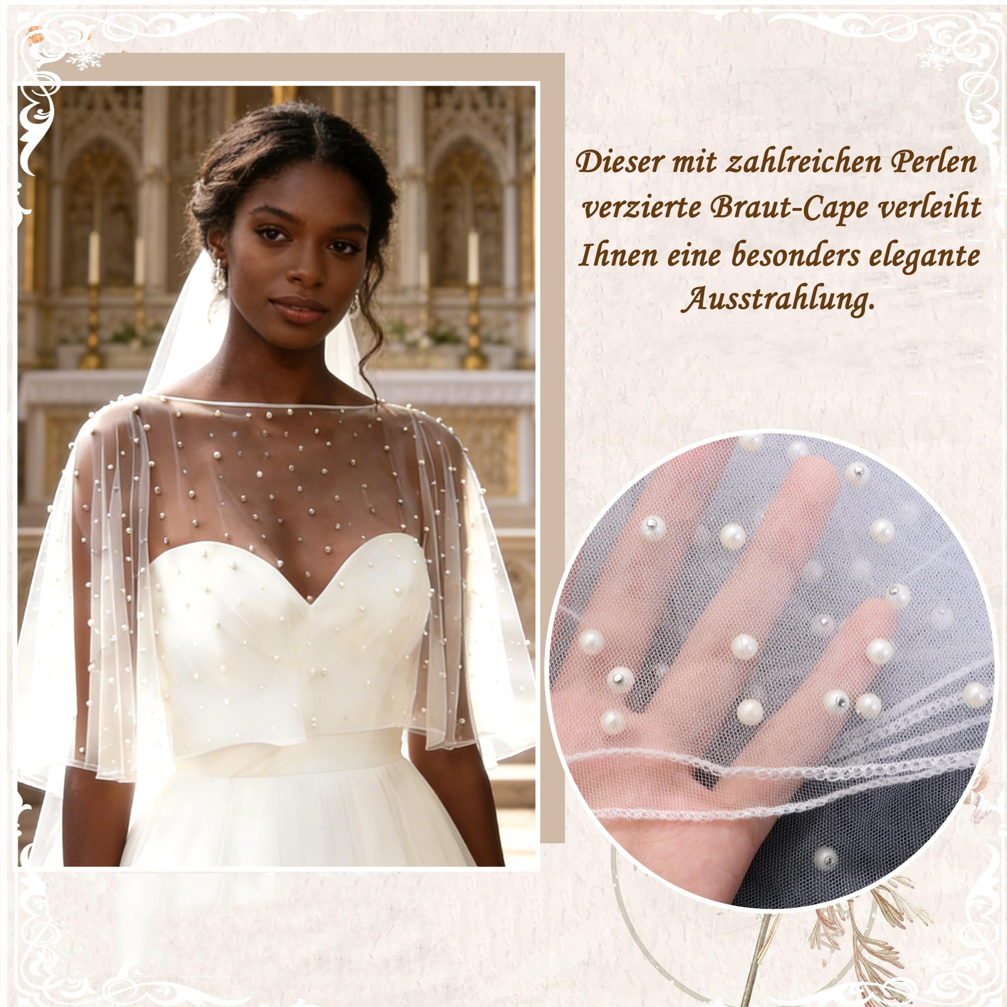 Zaewry Modeschal Perlen-Schultertuch / Bolero für Braut – Satinkante, Eleganter Tüll, Hochzeitsschal für Abendkleid & Brautkleider – Bild 4 von 5