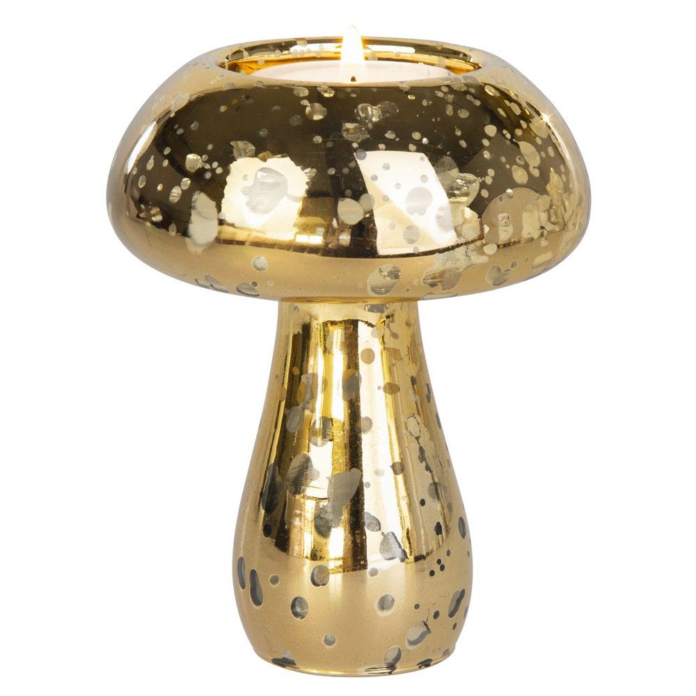 MICA Dekolicht Teelichthalter Pilz - gold - ca. 9 x 11,5 cm