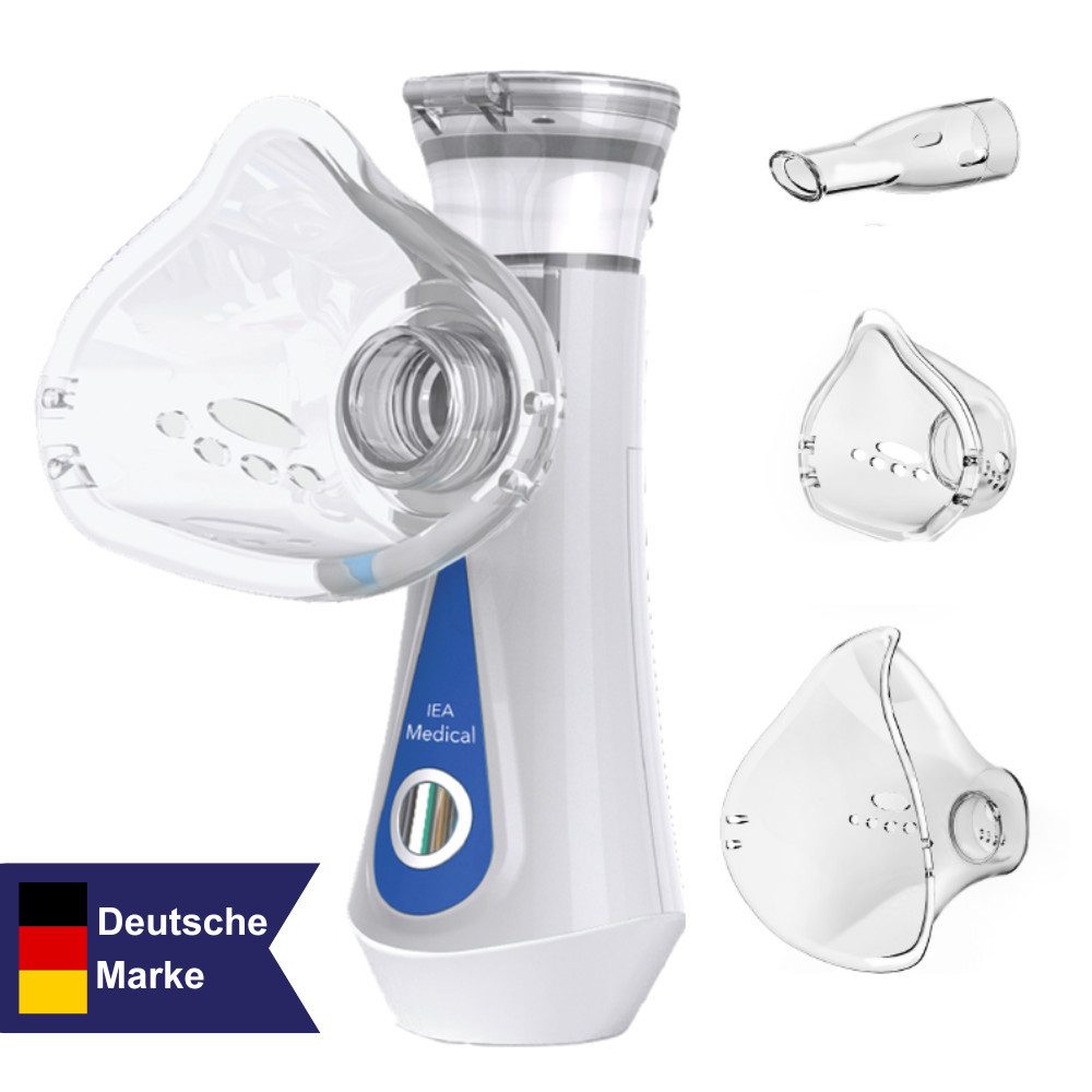 IEA Medical Inhalator IEA Medical Inhalationsgerät, Komplettset 1-tlg., Set, für Erwachsene & Kinder; leise für unterwegs, inkl. Masken