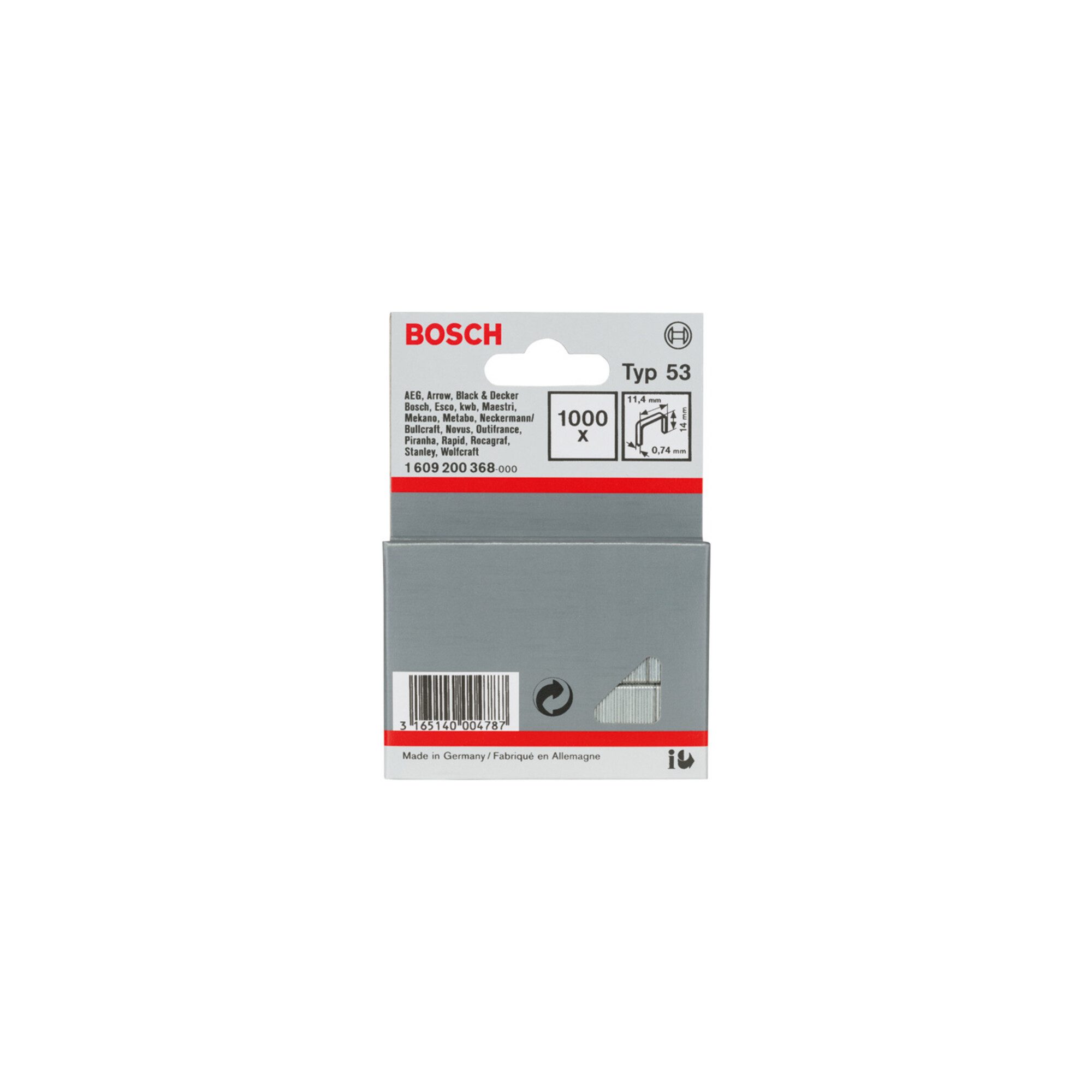 Bosch Professional Zubehör-Set Bosch Feindrahtklammer Typ 53 11,4 x 0,74 x 14 mm 1000 Stk