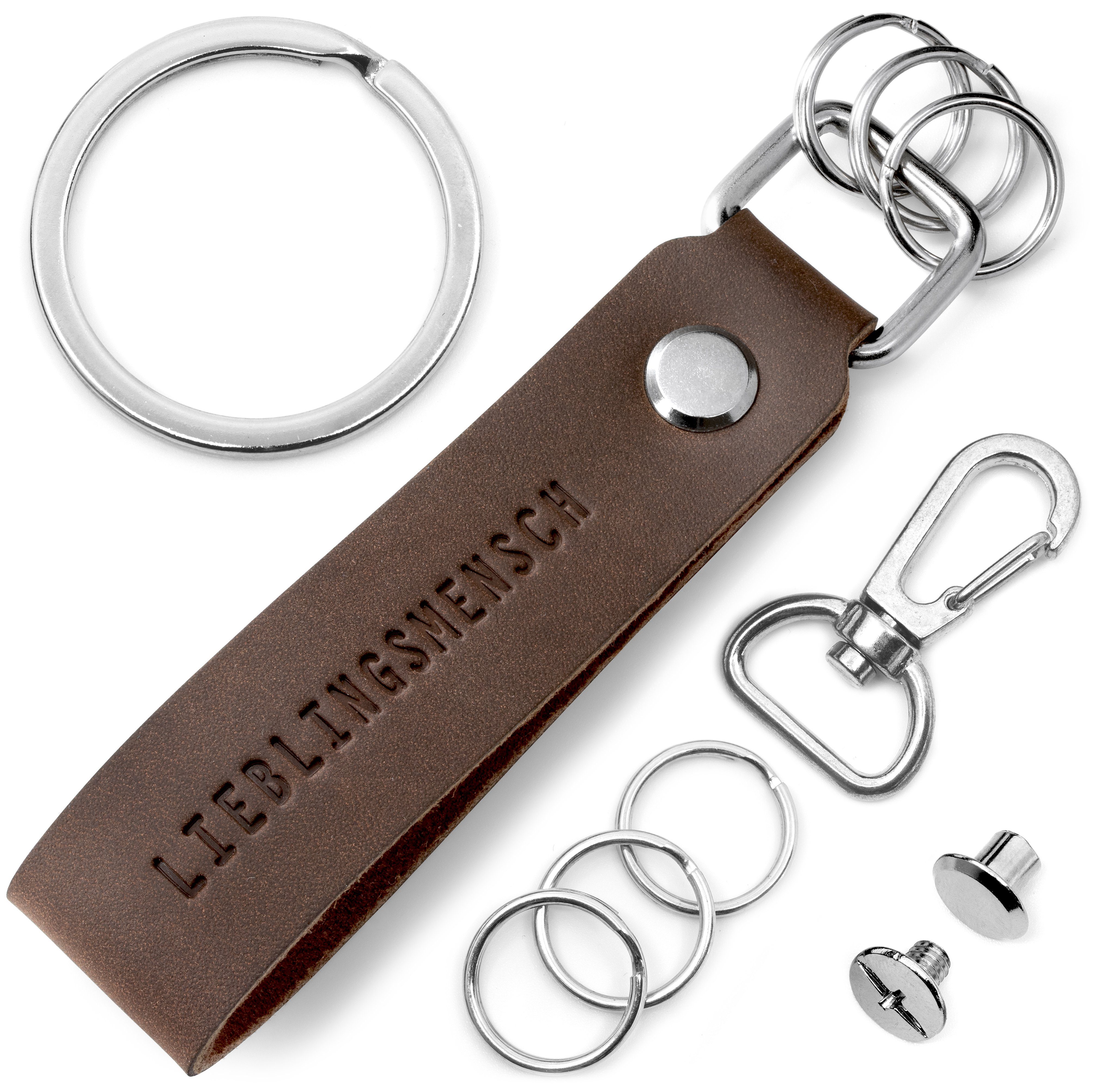 FABACH Schlüsselanhänger Leder Anhänger mit wechselbarem Schlüsselring - Gravur Lieblingsmensch Braun