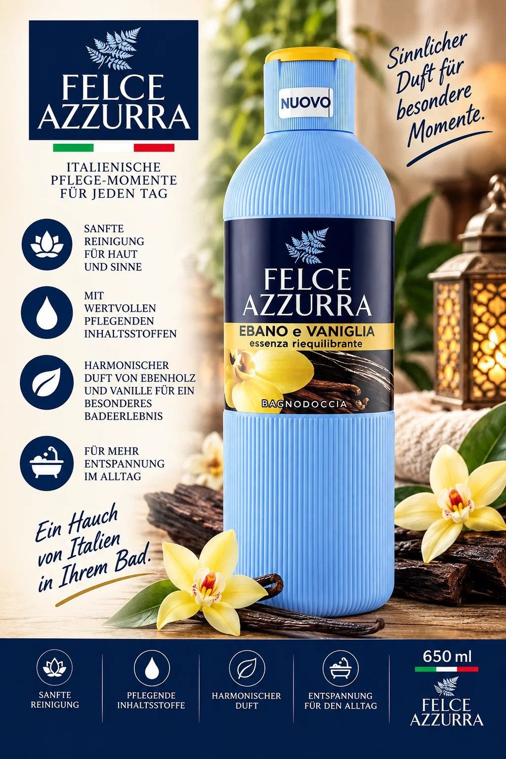Felce Azzurra Duschgel FELCE AZZURRA Duschgel Vanille & Ebano Wash 650ml