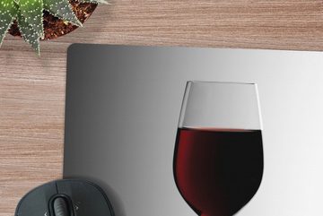 MuchoWow Gaming Mauspad Glas Rotwein auf grau-weißem Hintergrund (1-St), Mousepad mit Rutschfester Unterseite, Gaming, 40x40 cm, XXL, Großes