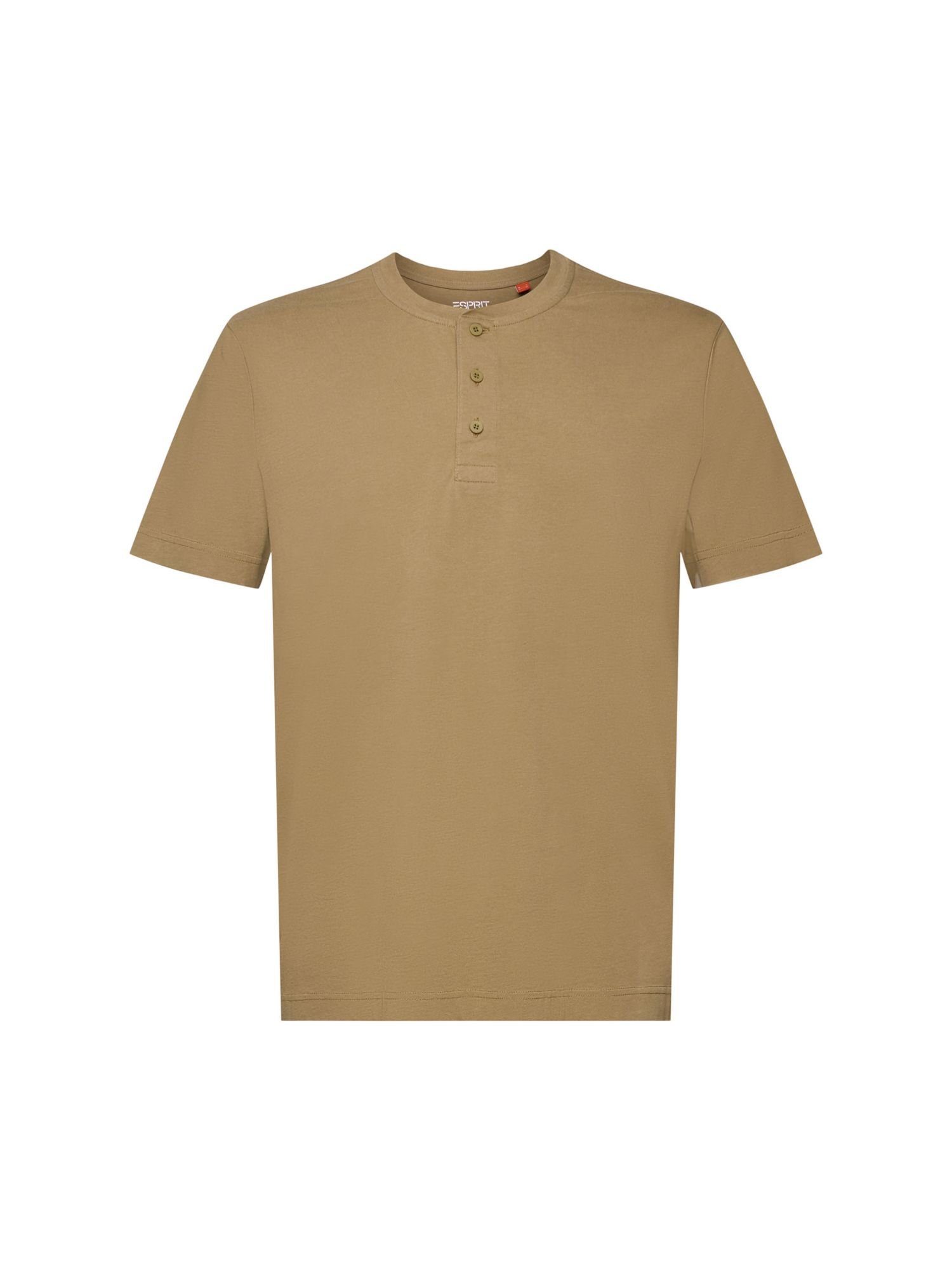 edc by Esprit T-Shirt Henley-T-Shirt, 100 % Baumwolle (1-tlg) KHAKI GREEN | 