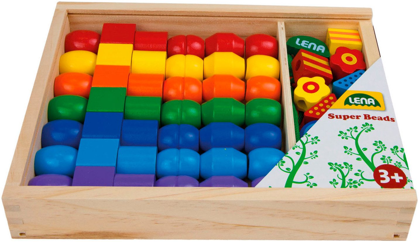 Lena® Kreativset Super Beads Holzfädelperlen, FSC® - schützt Wald