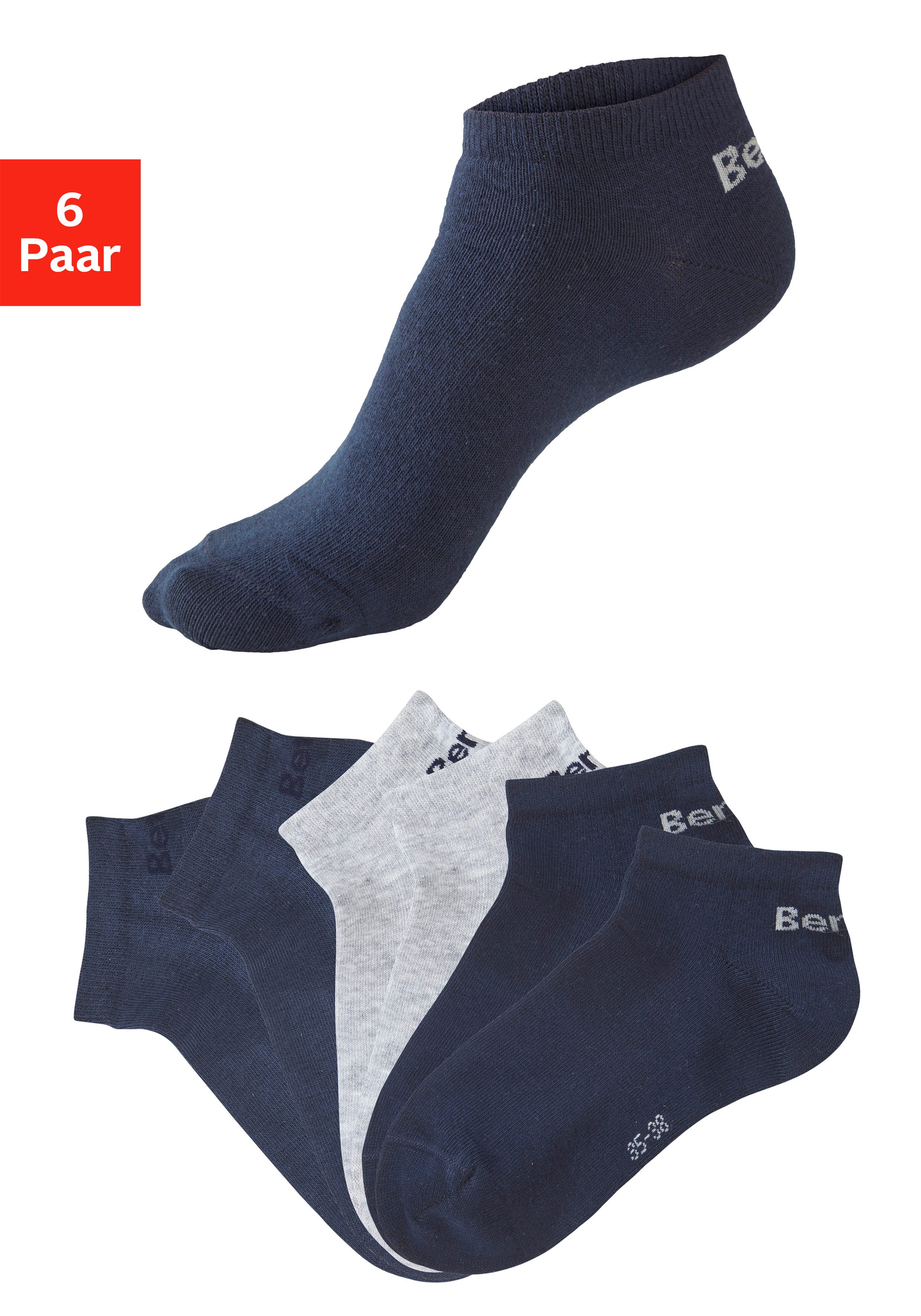 Bench. Sneakersocken für Damen und Herren in Baumwollmischung, für Sport und Freizeit (Packung, 6-Paar, Gr. 35-38 bis 43-46) mit klassischem Logoschriftzug, ohne Frottee