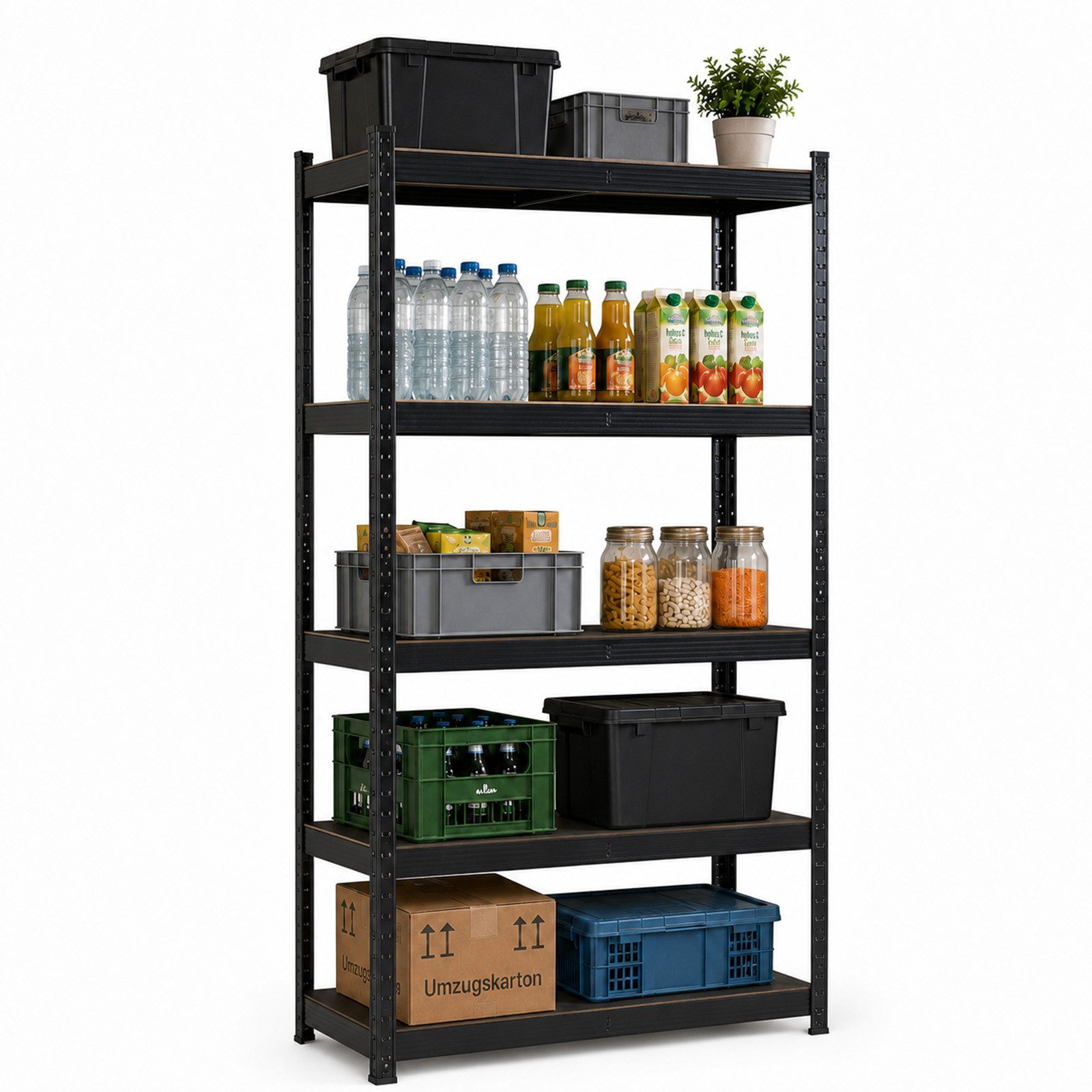 HTI-Living Mehrzweckregal Lagerregal mit 5 Böden Schwarz 90 x 180 x 40 cm, 1 Stück 1-tlg., Vielseitig