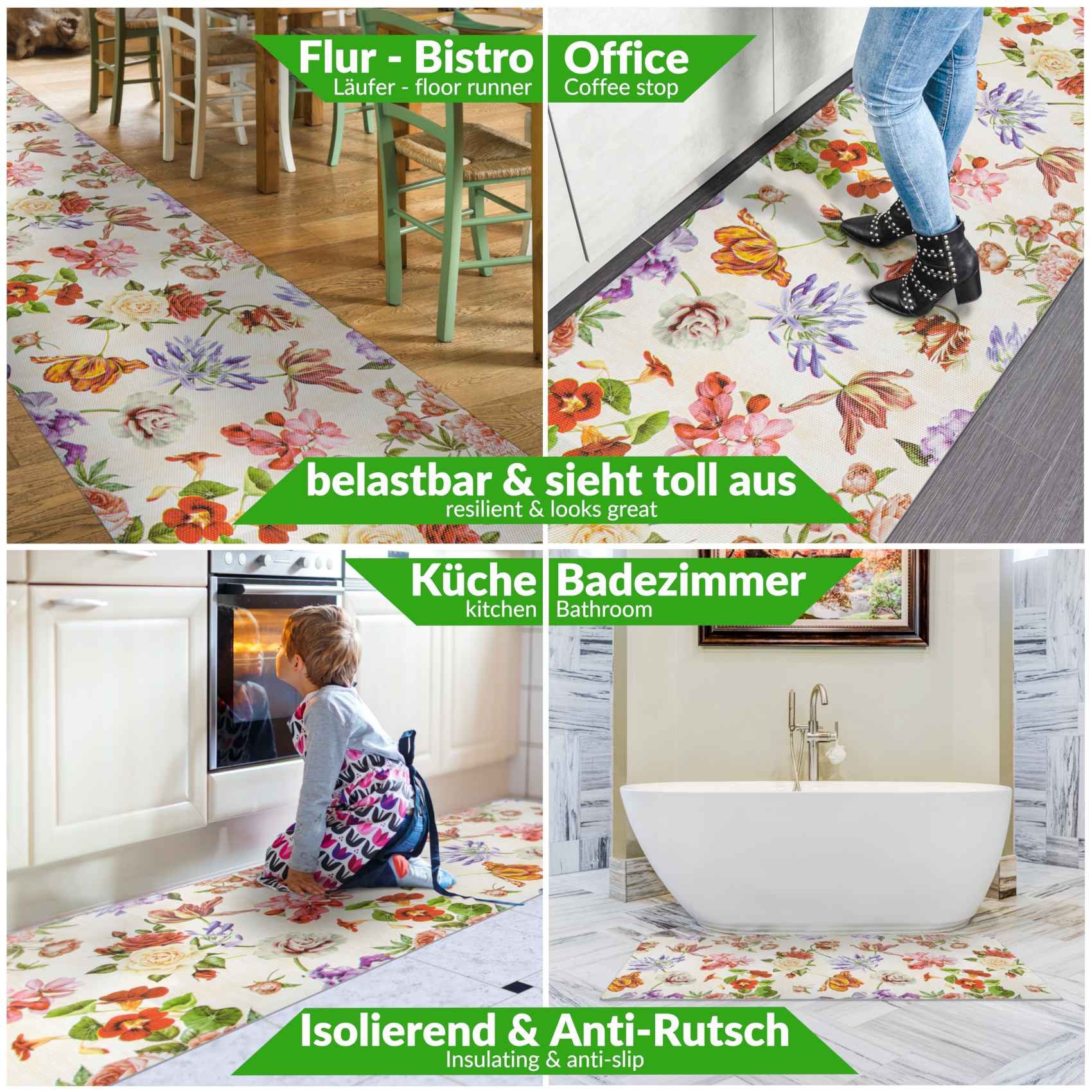 ANRO Küchenläufer MIRZA Hochwertig abwischbar Flurläufer Teppichläufer, Eckig, Höhe: 3 mm, Genarbt PVC