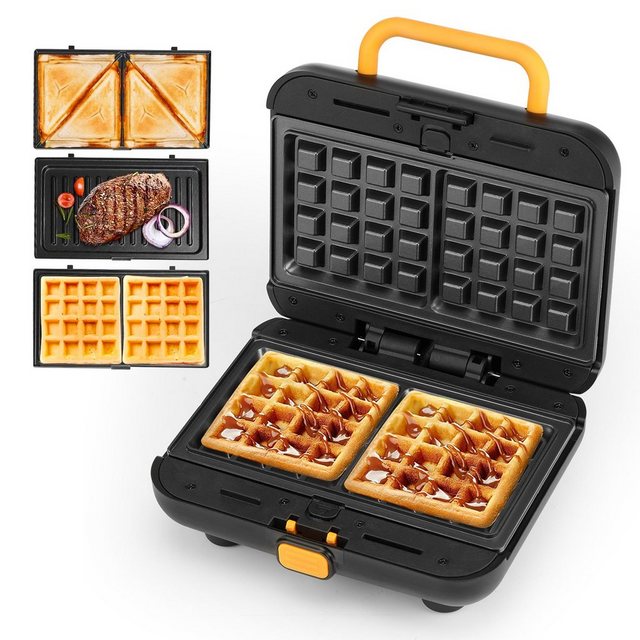 oyajia Kontaktgrill 750W Elektrischer Sandwich Grill und Waffeleisen-Set Küchenutensilien, 750,00 W, mit 6 abnehmbaren Antihaft Platten, für Panini, Waffeln und Steak