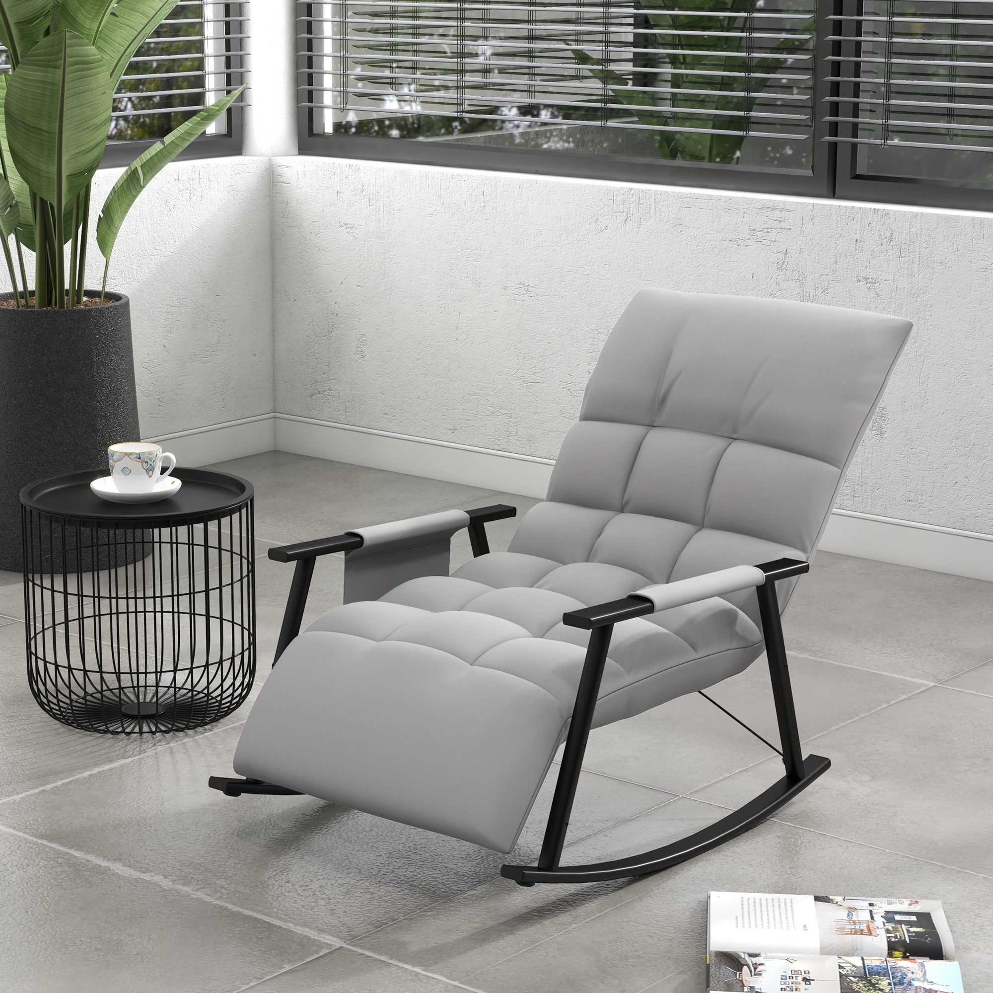 HOMCOM Schaukelstuhl Sessel, Relaxsessel mit Mikrofasertuch Schwingsessel, Balkon (Schaukelsessel, 1 St), für Wohnzimmer, Schlafzimmer, Grau