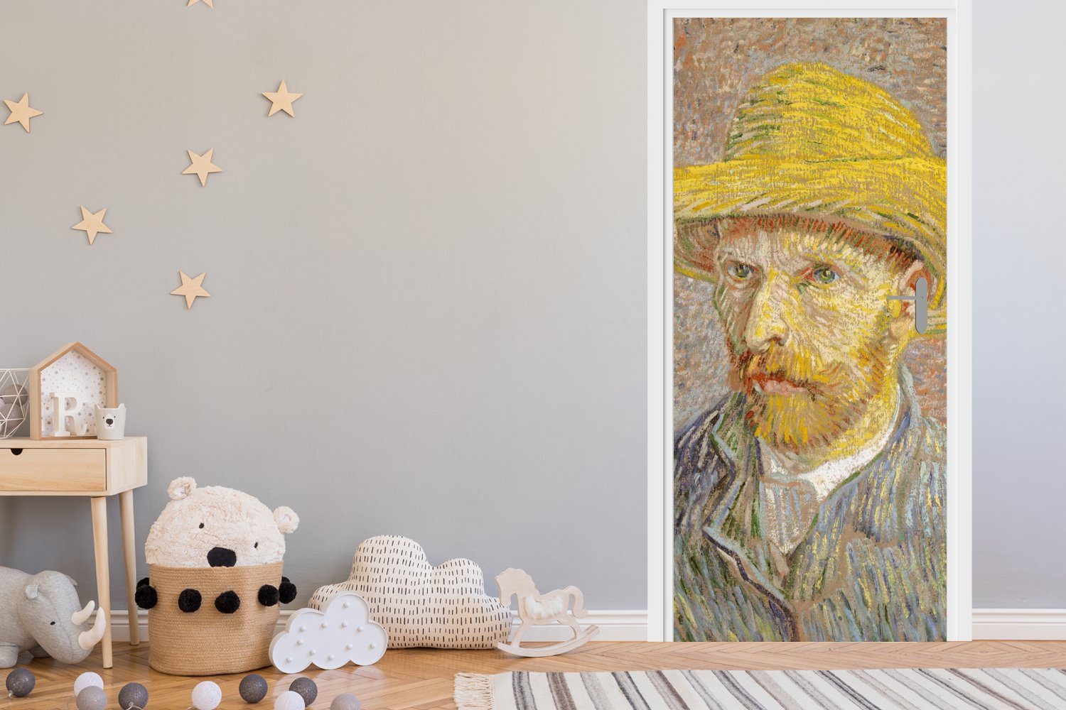 MuchoWow Türtapete - mit St), (1 van Matt, cm Türaufkleber, Strohhut Tür, 75x205 Vincent Fototapete bedruckt, für Selbstbildnis Gogh