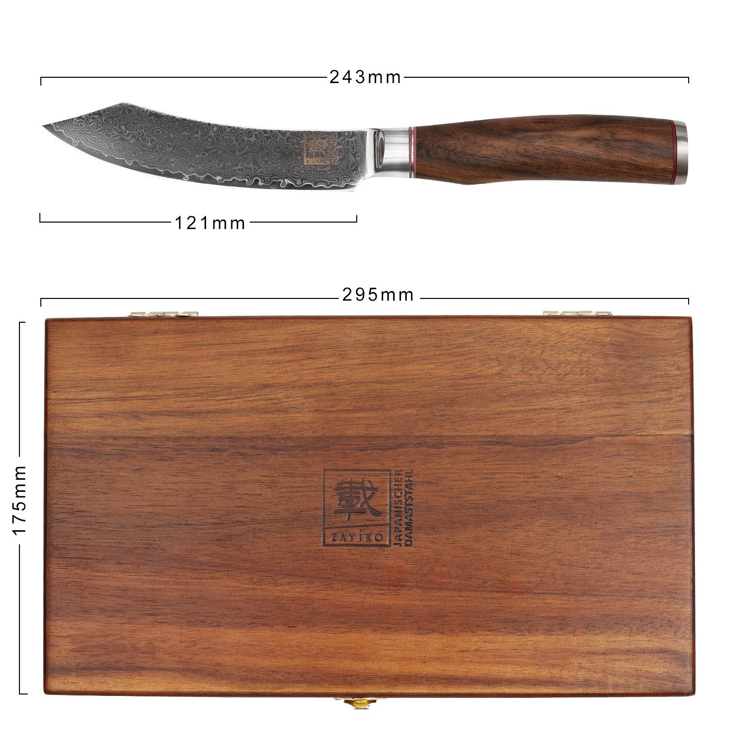 I I Steakmesser 12cm Klinge Holzbox ZAYIKO Damast Nussbaumgriffe Messer-Set 4er Kurumi I