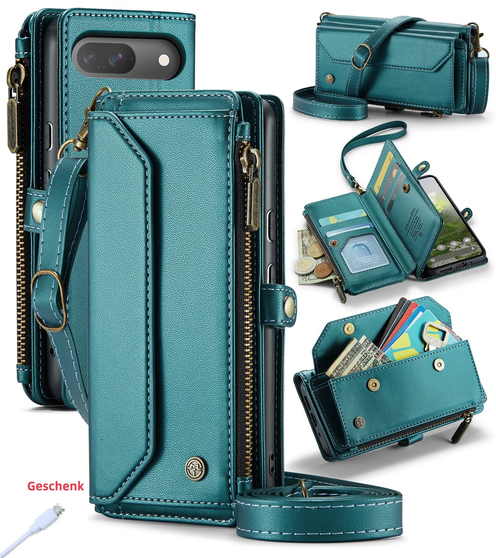 trends for living Handyhülle Magsafe Schultergur Leder Handy Hülle für Google Pixel 8 Pro 8 Case