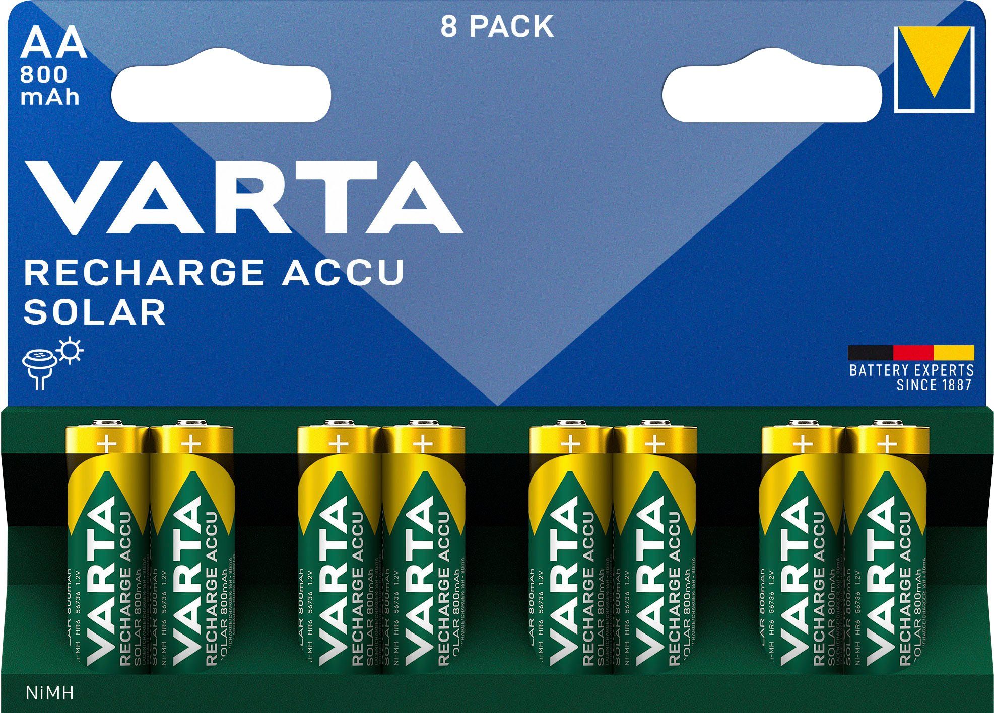 VARTA RECHARGE ACCU Solar vorgeladener AA Mignon NiMH Akku (8erPack, 800mAh) Akkupacks Mignon AA 800 mAh (8 St)