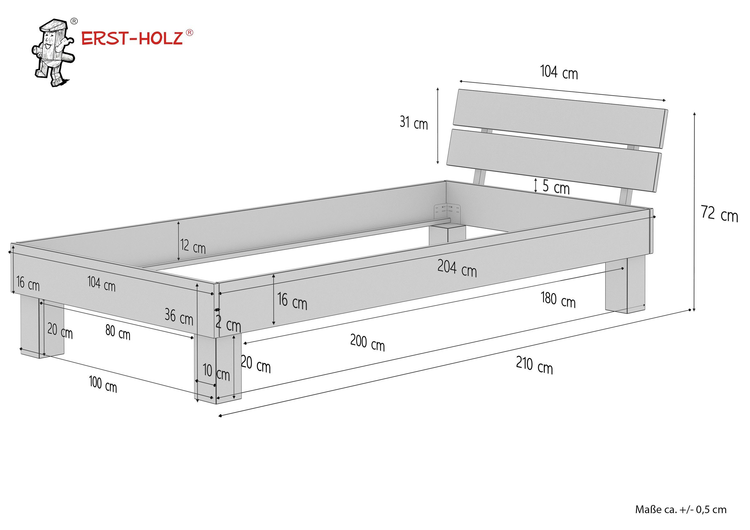 Buche Federleisten, Massivholzbett ERST-HOLZ Buchefarblos 100x200 mit Bett lackiert