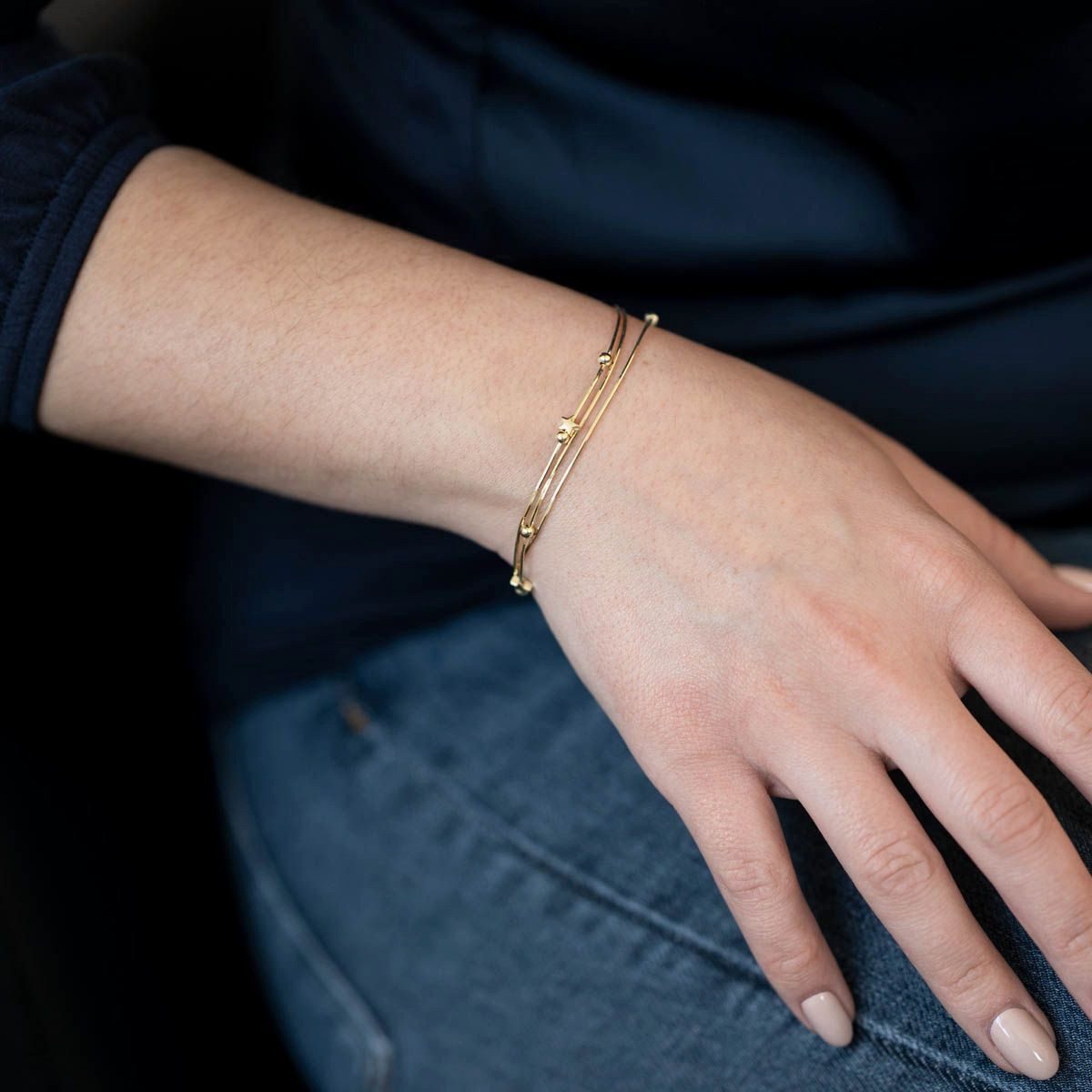 Materia Armkette Damen Gold mehrreihig Kugeln Sterne SA-150, Sterlingsilber, vergoldet