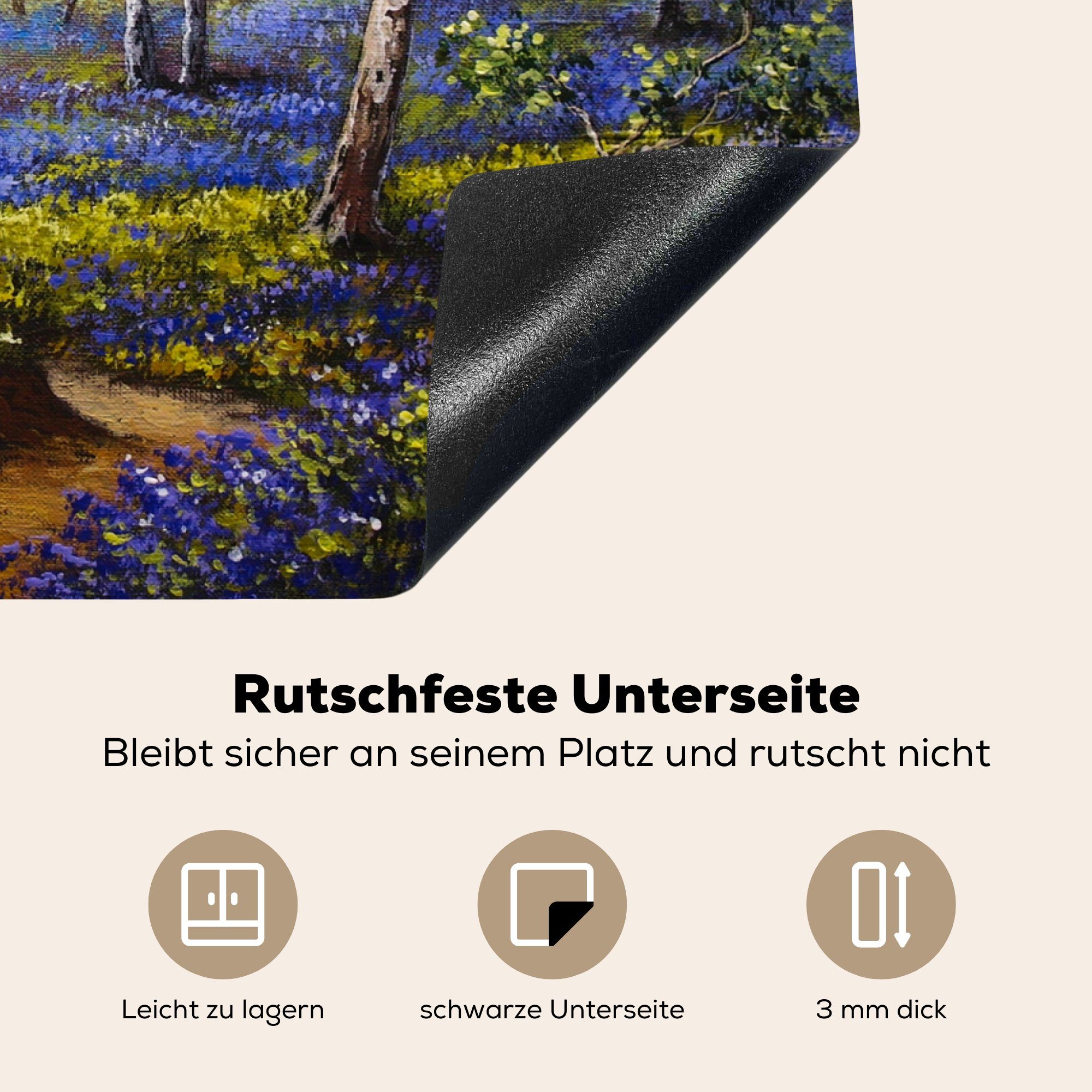 Ölfarbe, - Mobile tlg), - MuchoWow - 70x52 Ceranfeldabdeckung Gemälde - nutzbar, Vinyl, Blumen Wald cm, Arbeitsfläche Natur Herdblende-/Abdeckplatte (1