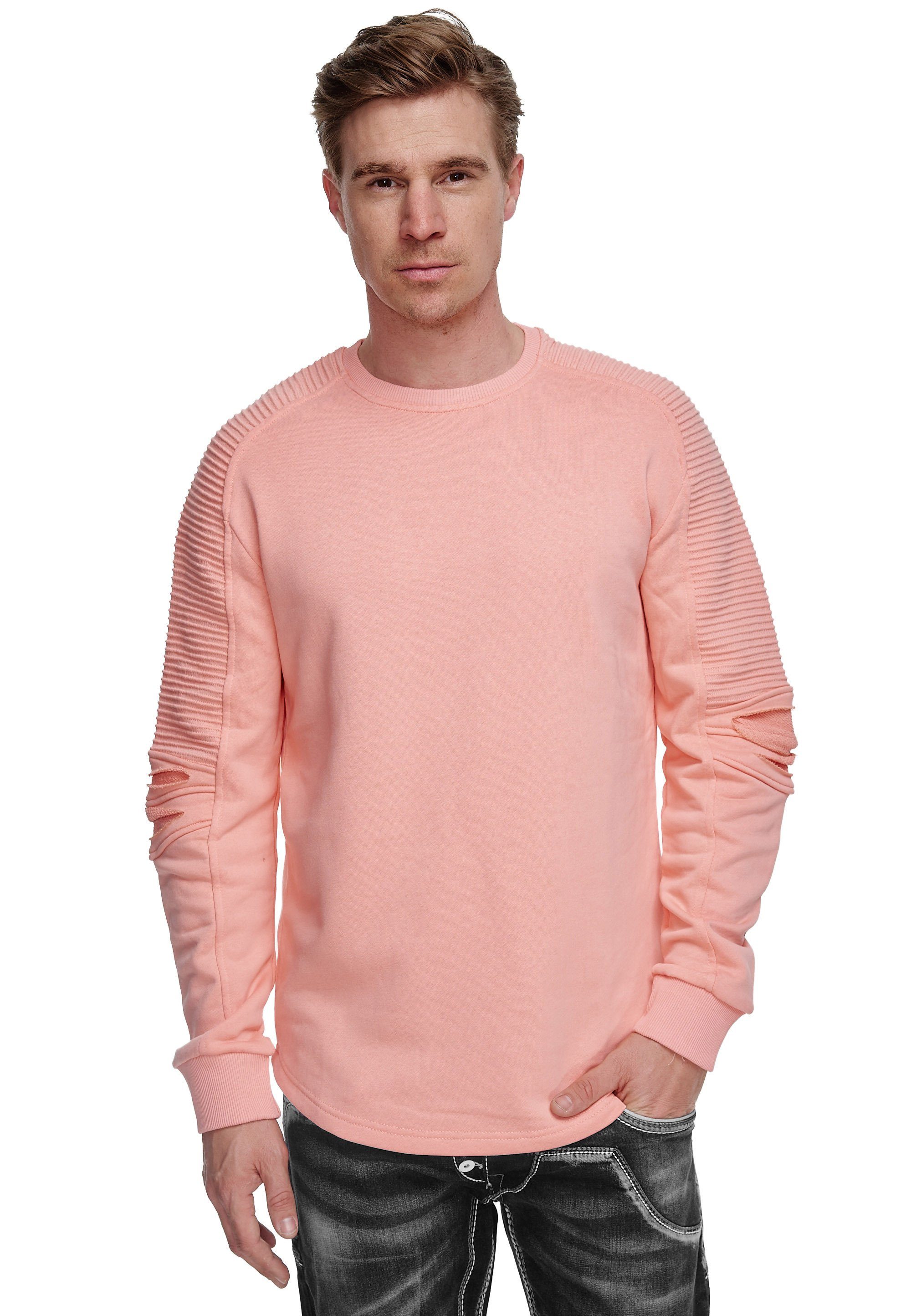 Rusty Neal Sweatshirt mit geripptem Ärmeldesign rosa