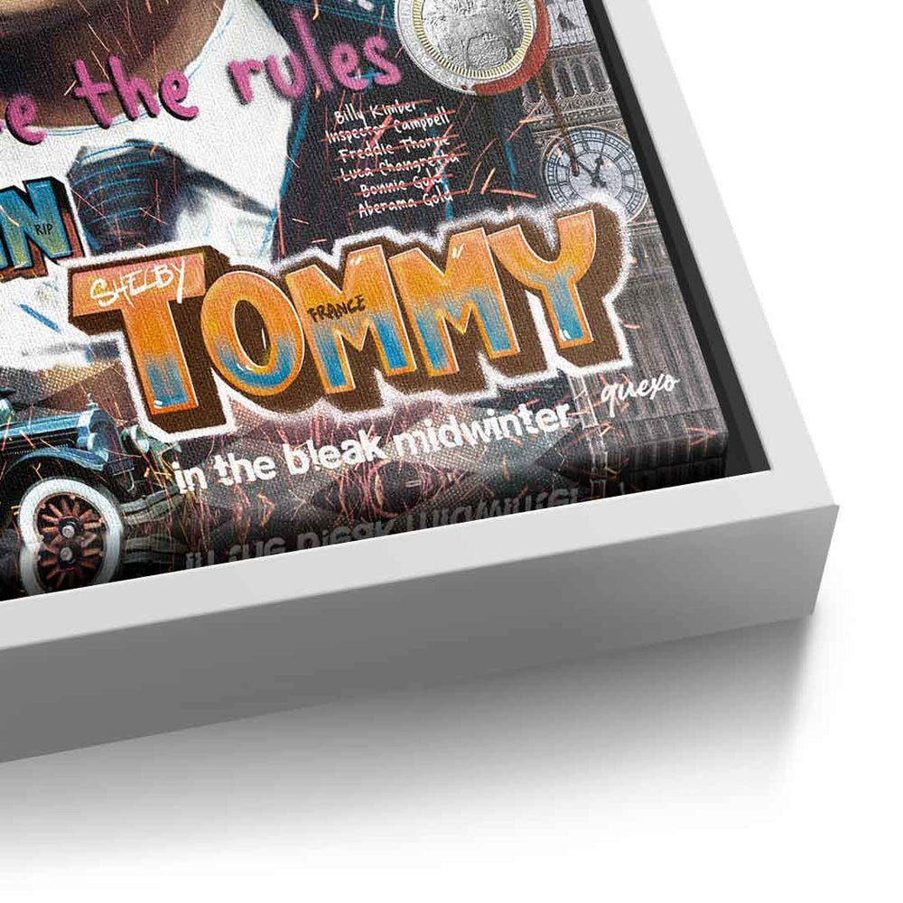 Tommy DOTCOMCANVAS® Rahmen Peaky Porträt Leinwandbild Pop Collage silberner Shelby Blinders Art Leinwandbild,