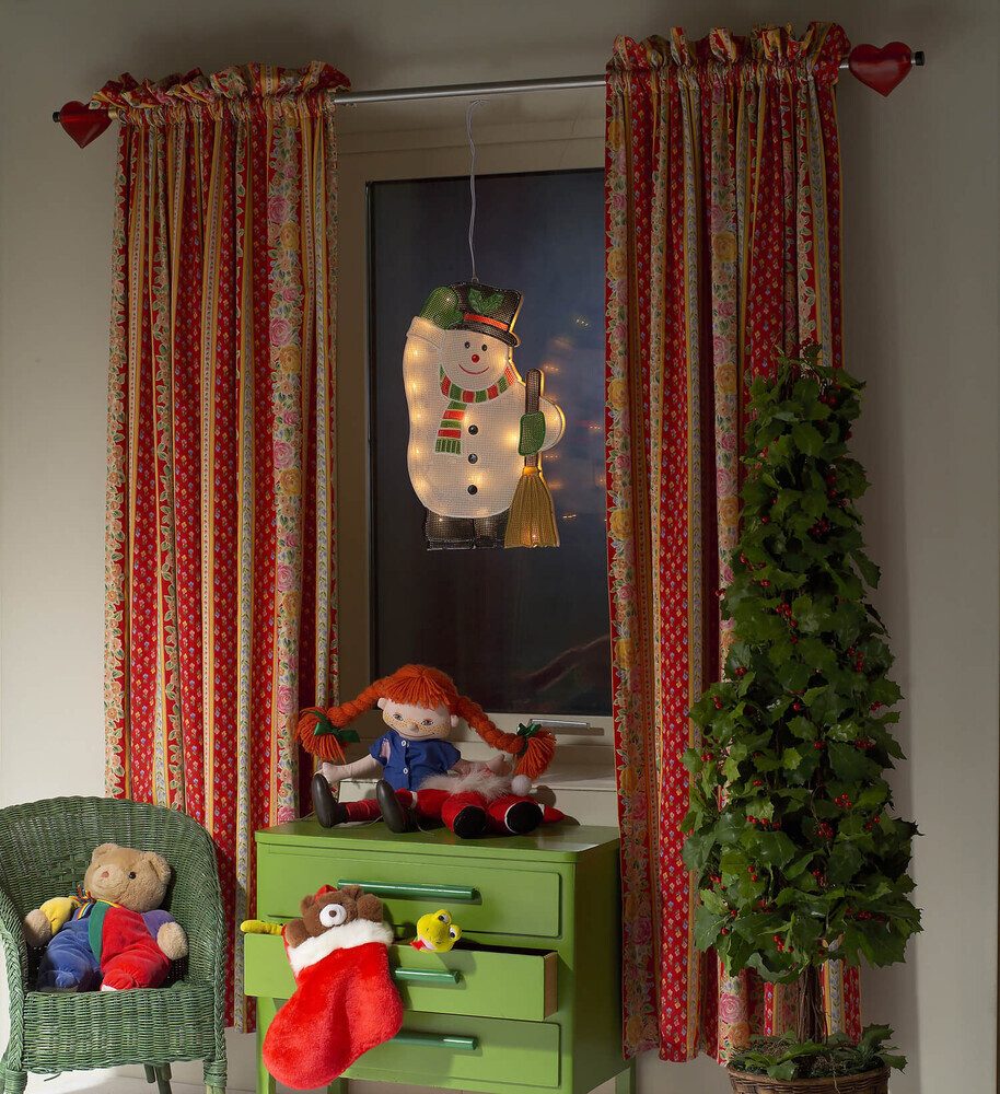KONSTSMIDE Beleuchtetes Fensterbild 20-flammig, Kunststoff, warmweiß, 1lm, Schneemann, L25mm