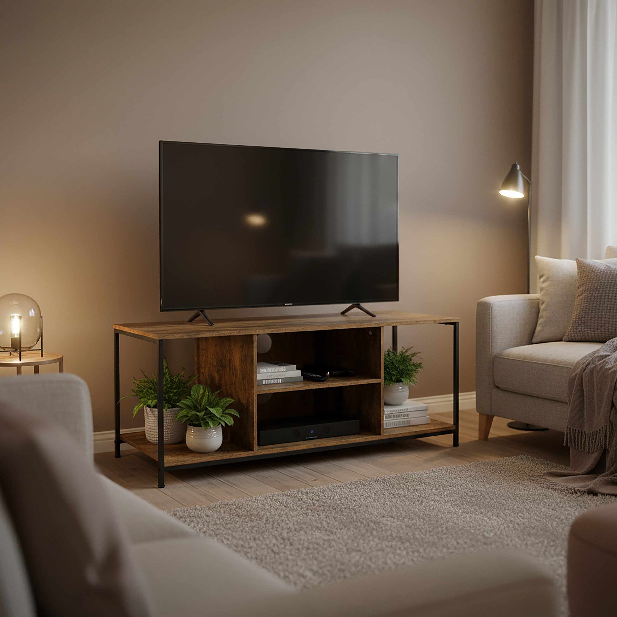 relaxdays TV-Bank TV Lowboard 4 Fächer