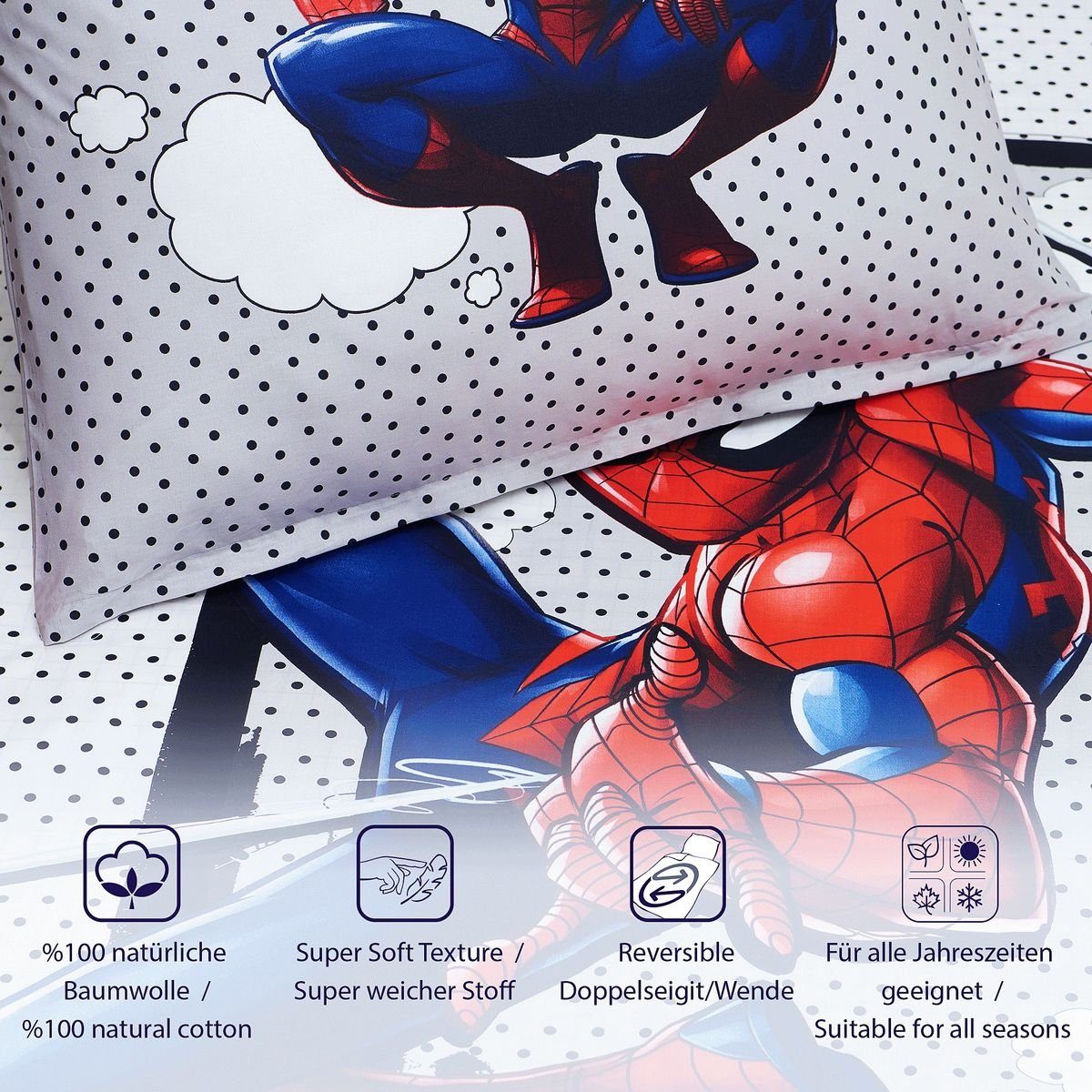 JACK Kinderbettwäsche Spider-Man Marvel 135x200cm Grau Rot, Renforcé, 2 tei günstig online kaufen