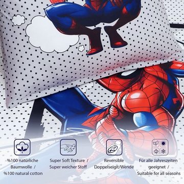 Kinderbettwäsche Spider-Man Marvel 135x200cm Grau Rot, JACK, Renforcé, 2 teilig, Disney Home, mit Reißverschluss