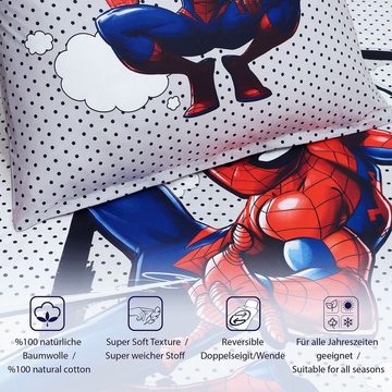 Kinderbettwäsche Spiderman Marvel 135x200cm Grau Rot, JACK, Renforcé, 2 teilig, Disney Home, mit Reißverschluss