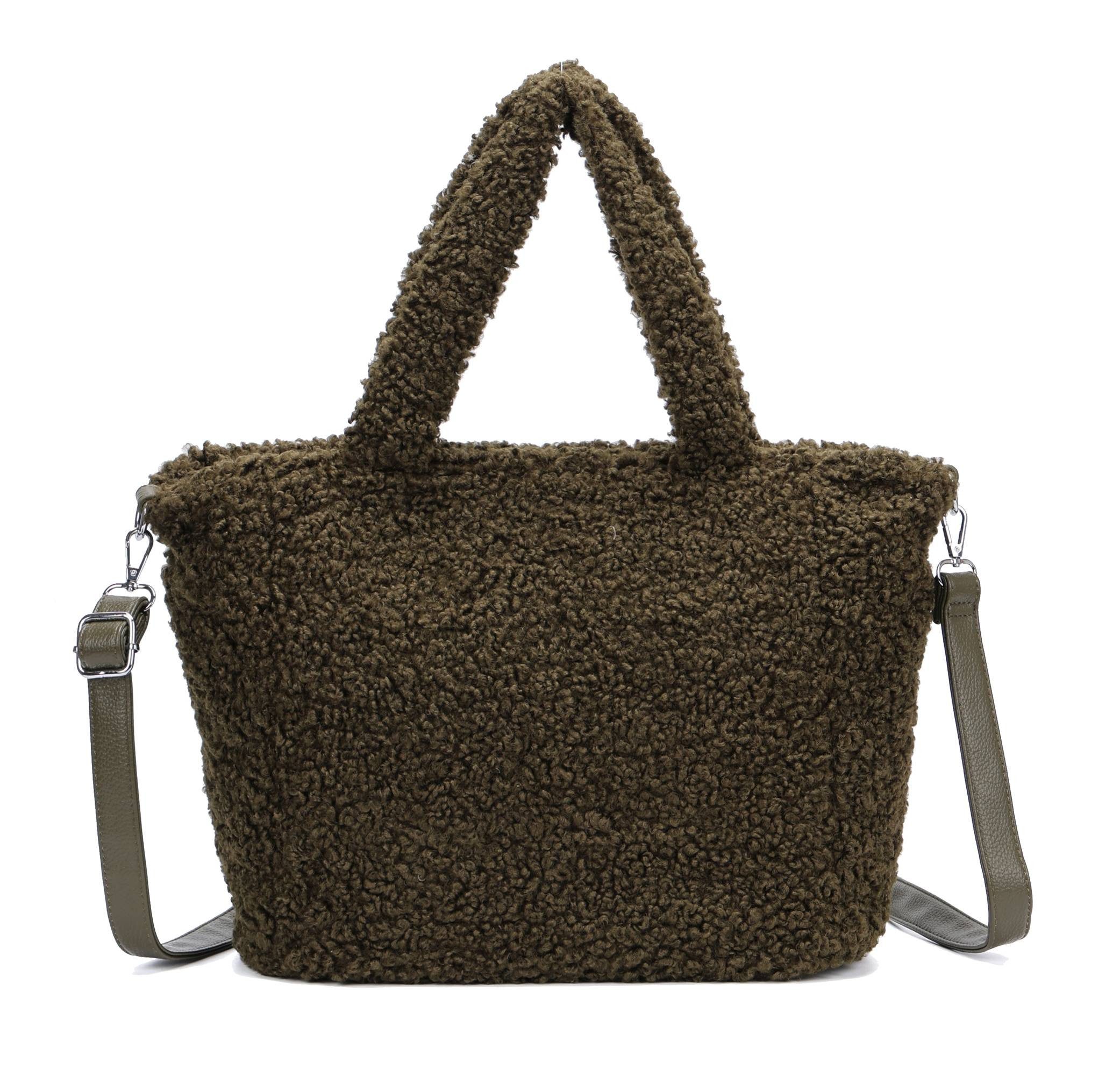 Schultertasche DAMEN TEDDY TASCHE Tote Bag Shopper Umhängetasche Plüsch Shopper Hobo