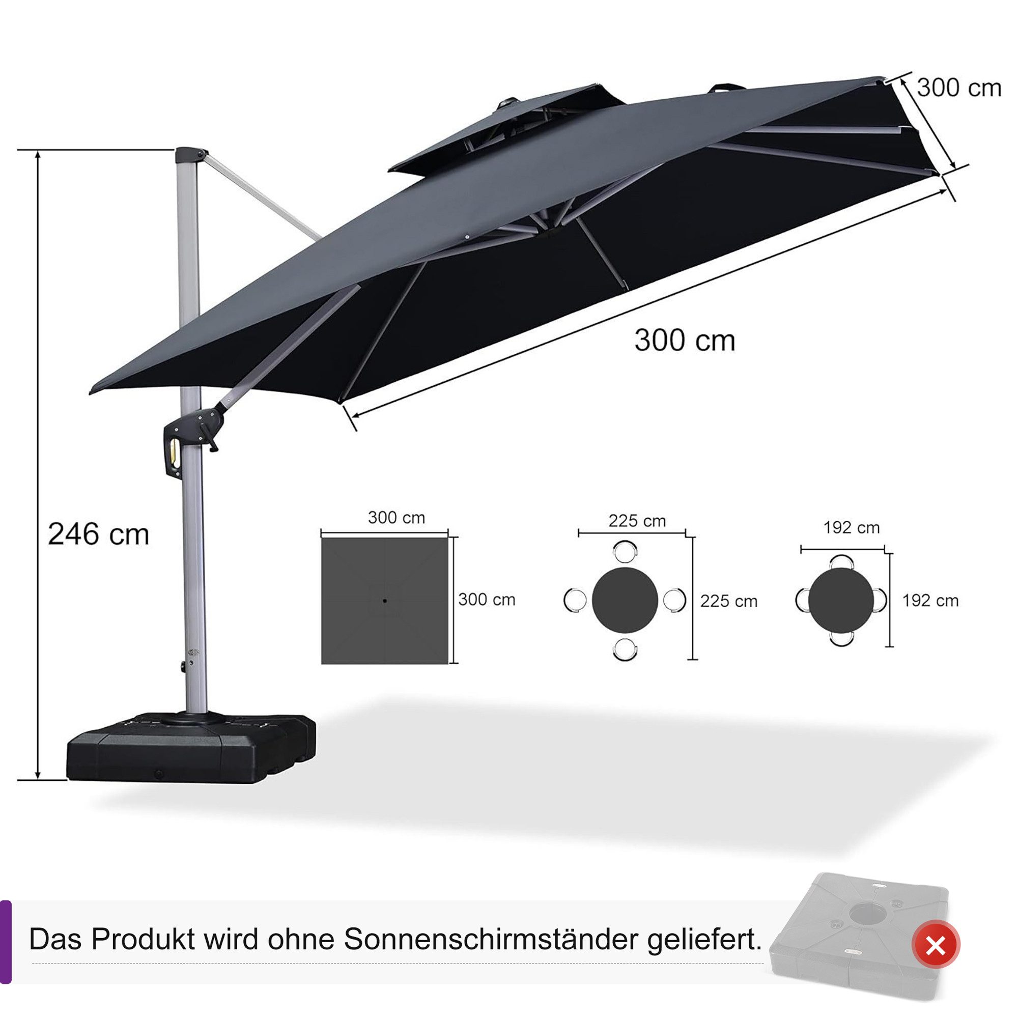 PURPLE LEAF Ampelschirm Quadratischer Außenbereich Alu günstig online kaufen