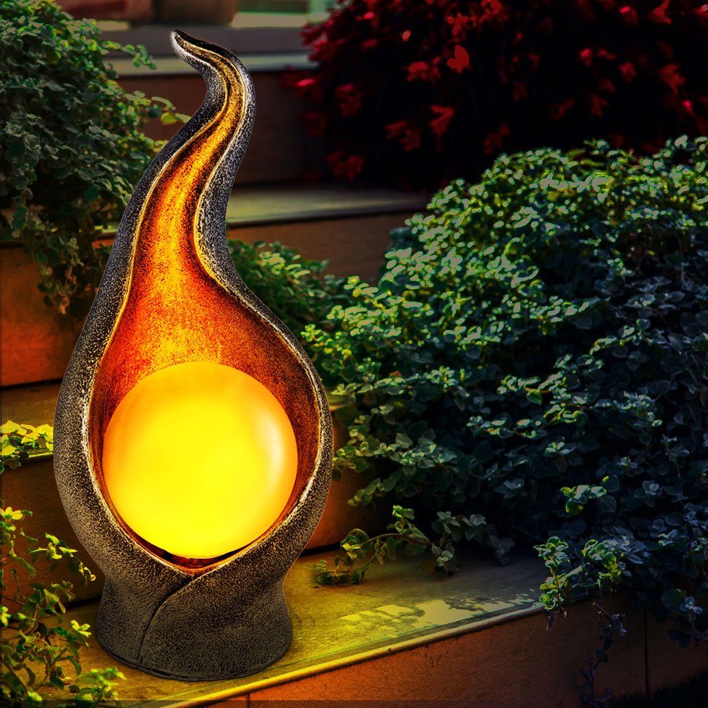 verbaut, Außenlampe 2x Flammen fest Solarlampe LED Balkonlampe Lotusblume Gartendeko Globo Warmweiß, Solarleuchte, LED-Leuchtmittel