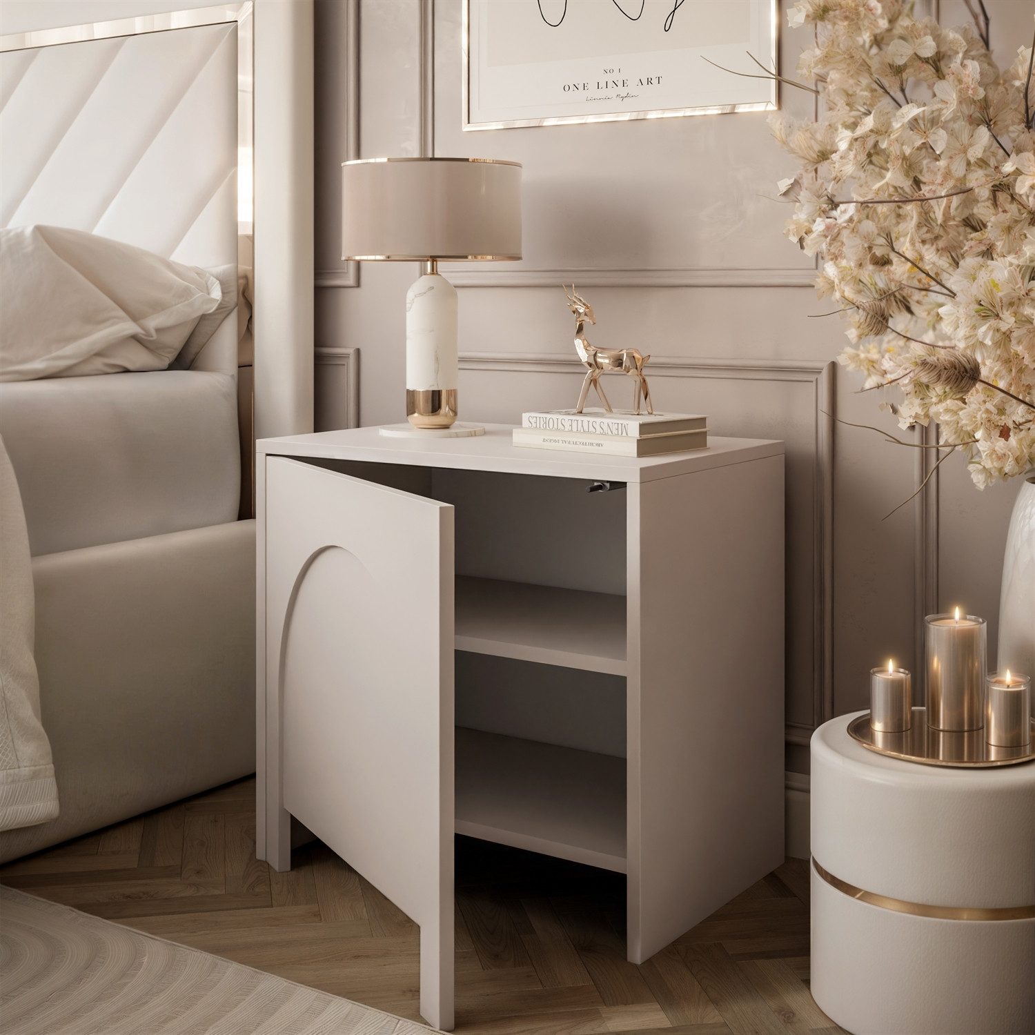 Lookway Nachttisch ARIADNA mit Tür – Minimalistisches Design fürs Schlafzimmer (1x Nachttisch), Breite: 54 cm