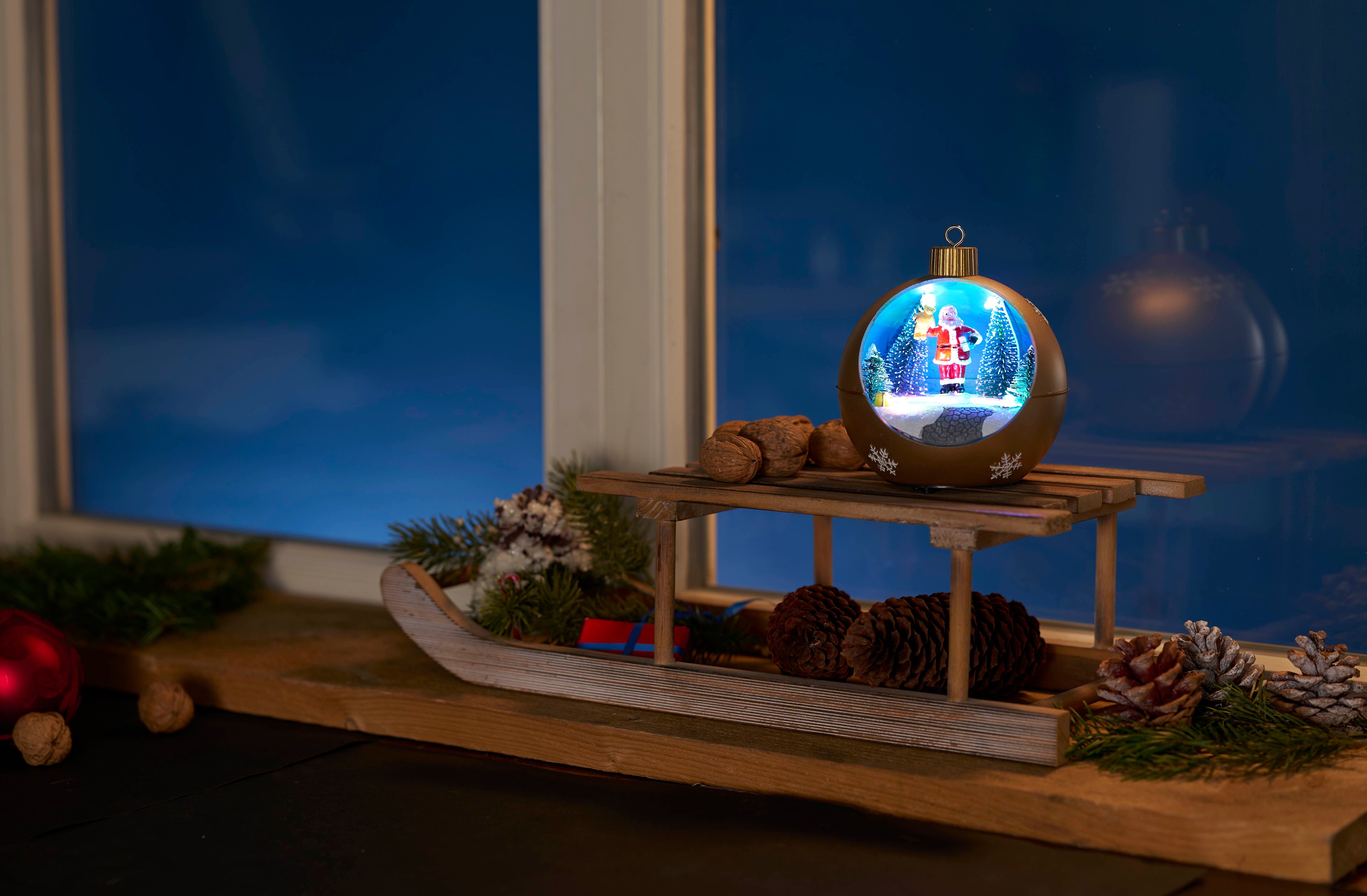 Northpoint Christbaumschmuck LED Weihnachtskugel mit Melodie Schneewirbeleffekt rotierenden Figuren