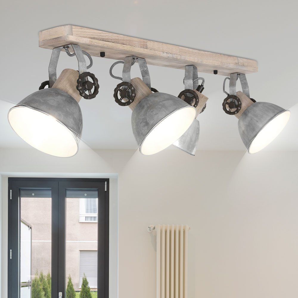 etc-shop LED Deckenspot, Leuchtmittel inklusive, Lampe verstellbar Licht-Schiene VINTAGE im Warmweiß, Spot Decken Leuchte Holz