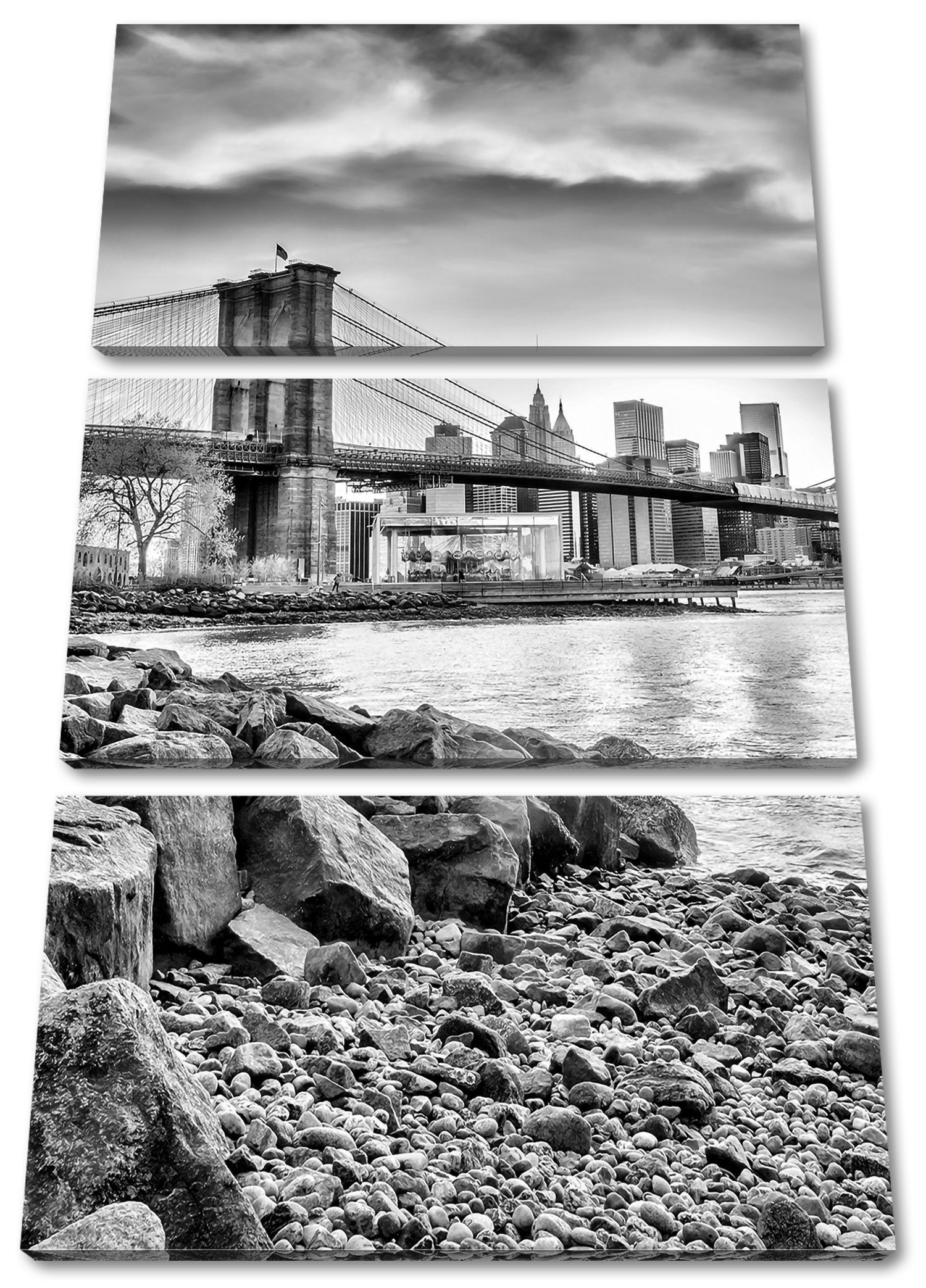 Pixxprint Leinwandbild Brooklyn Bridge, Brooklyn Bridge 3Teiler (120x80cm) (1 St), Leinwandbild fertig bespannt, inkl. Zackenaufhänger