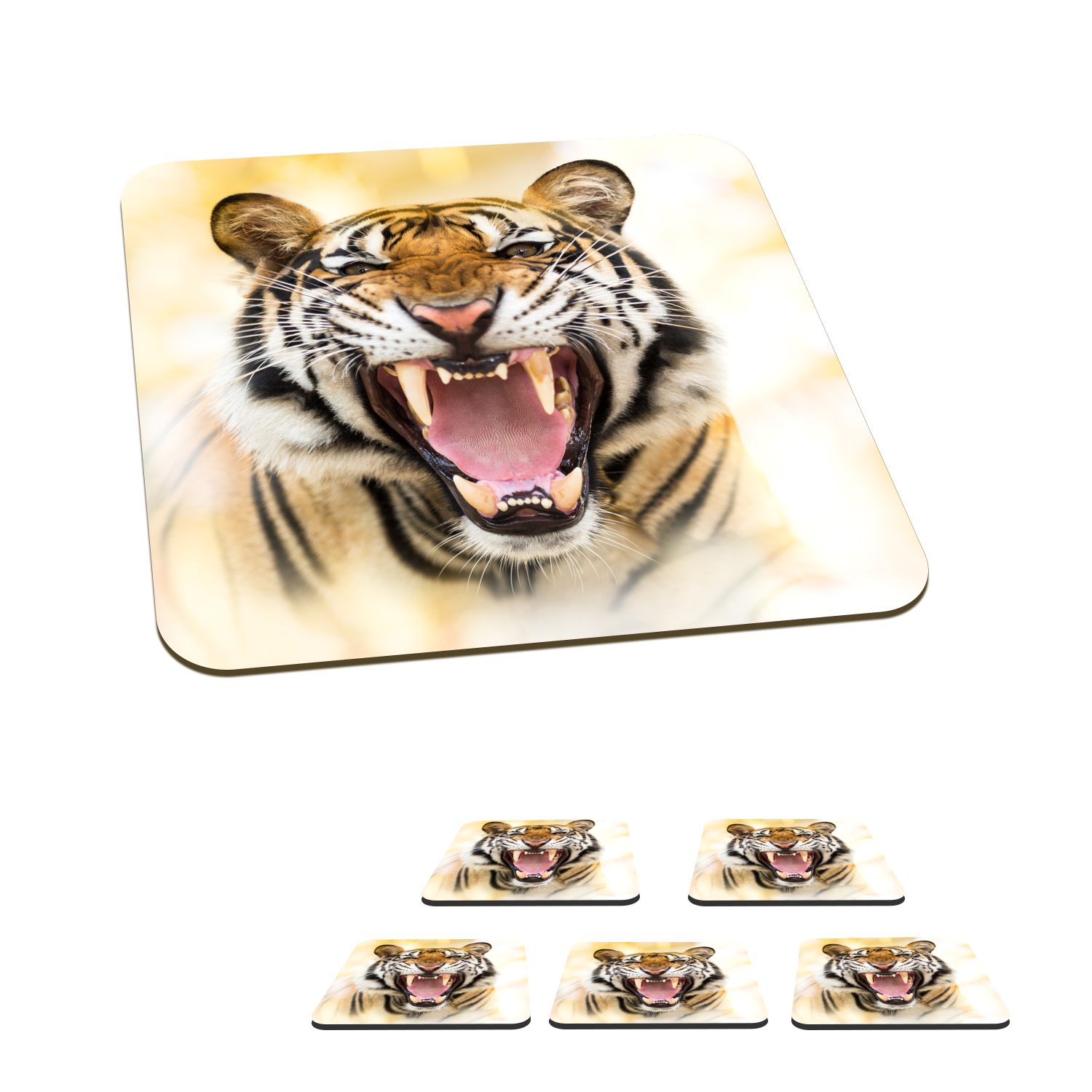 MuchoWow Glasuntersetzer Tiger - Zähne - Raubtiere, Zubehör für Gläser, 6-tlg., Glasuntersetzer, Tischuntersetzer, Korkuntersetzer, Untersetzer, Tasse