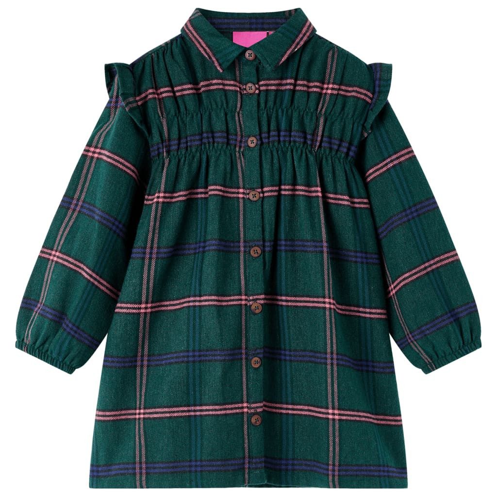 Druckkleid Kinderkleid mit Langen Ärmeln und Rüschen Dunkelgrün 92