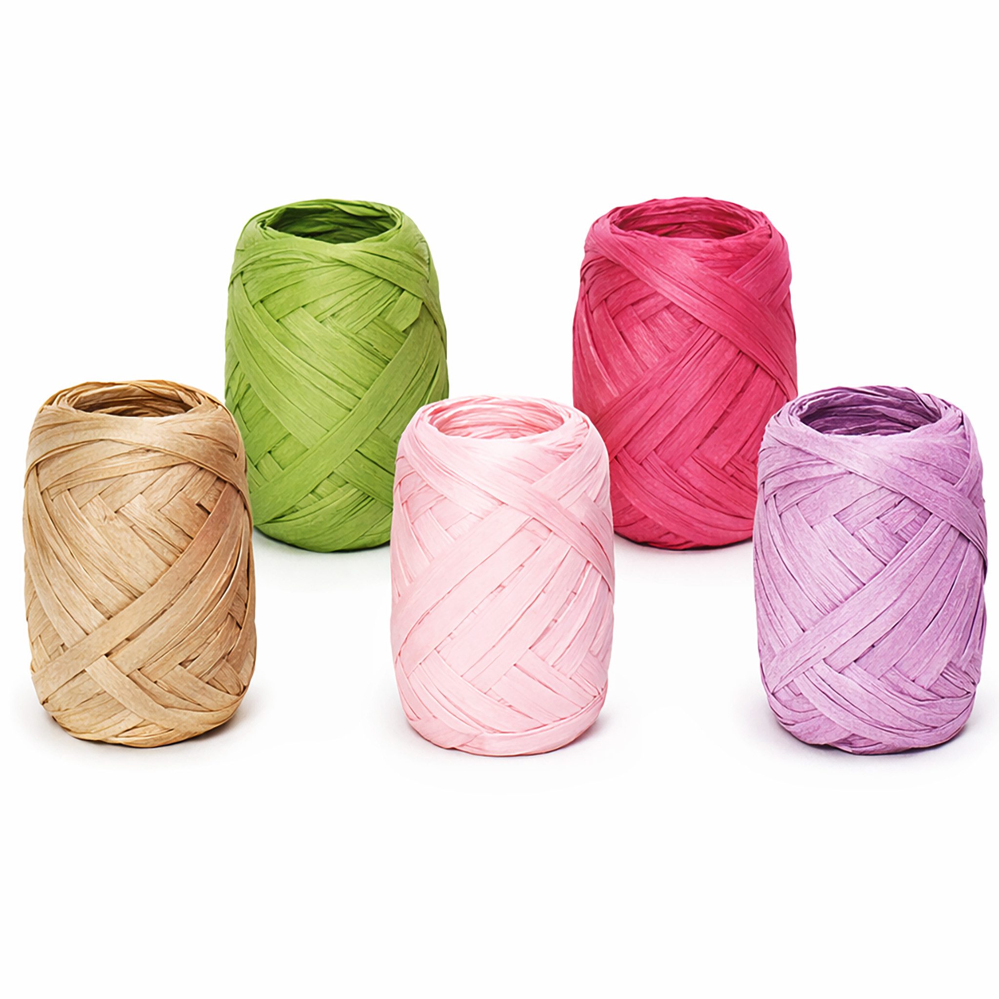 Creativery Bastelband, Papierband Raffiabast 5 Rollen Set je 20m Blütenfarben Mix
