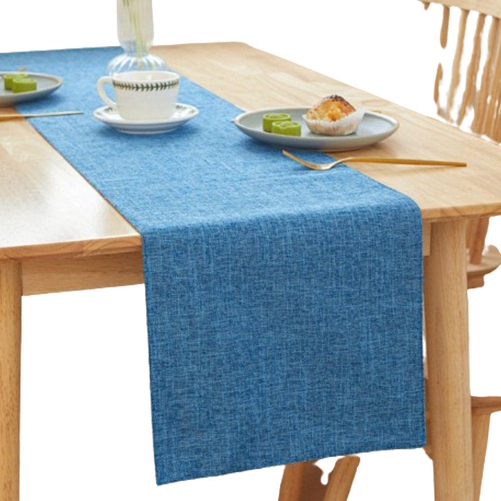 FELIXLEO Tischläufer Tischläufer Modern Abwaschbar Leinenoptik Wasserabweisend Blau 30*160