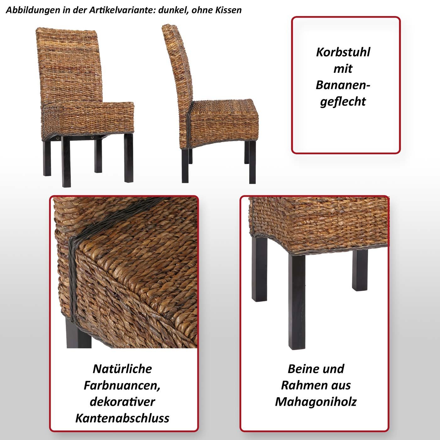 MCW Esszimmerstuhl Loiret-2 (Set, 2 St), 2er-Set, Bananengeflecht, wahlweise mit oder ohne Kissen