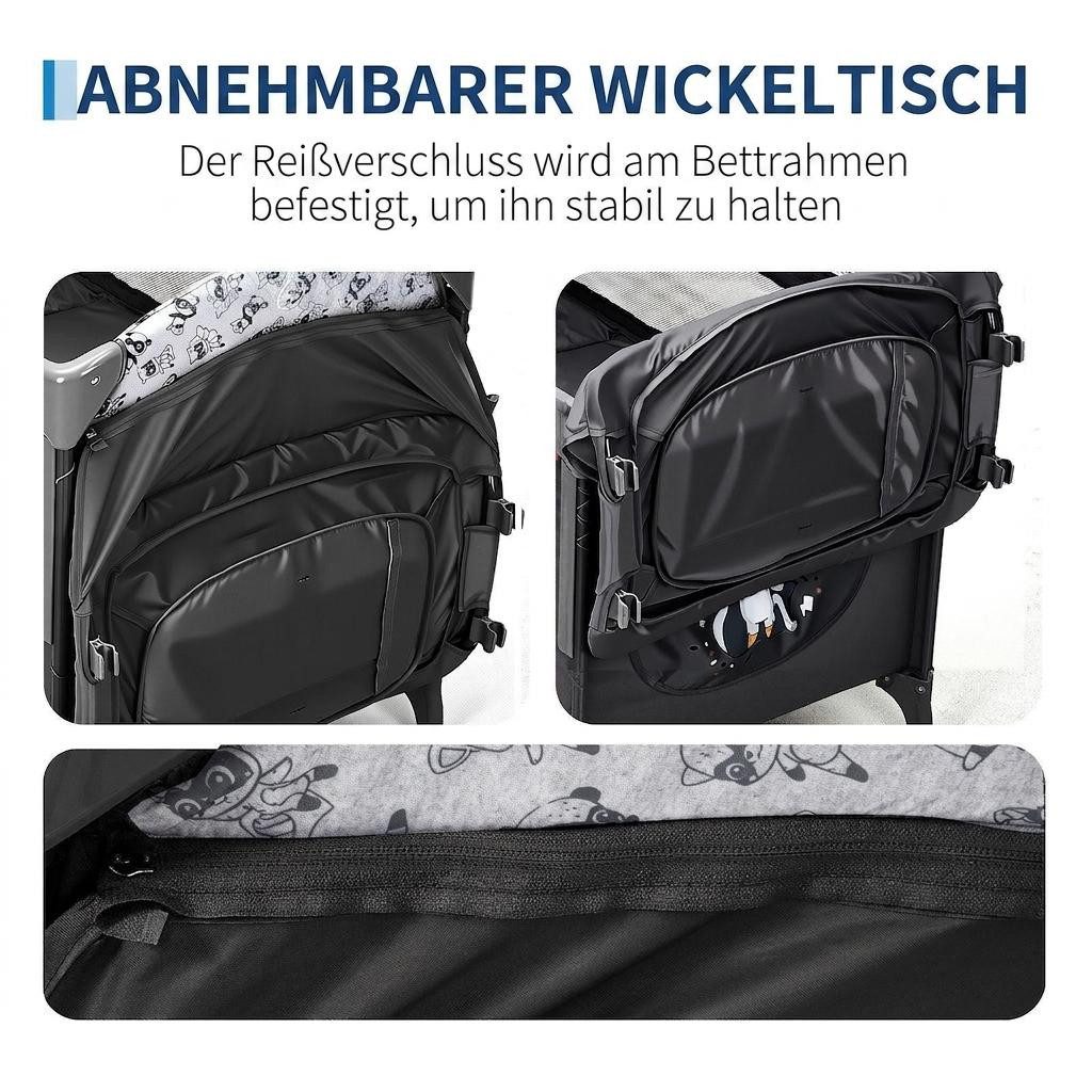 GarveeMore Babybett 5-in-1 Reisebett, faltbares Babybett für Babys mit Wickeltisch, Wiegefunktion,Hängespielzeug, 4 verstellbaren Höhen – Bild 4 von 5