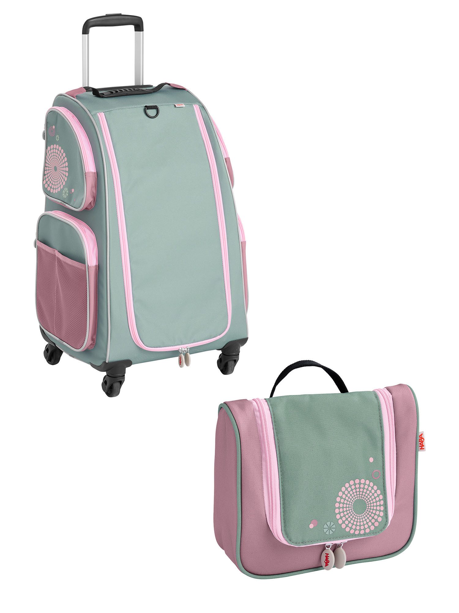 Haba Kinderkoffer Schranktrolley 4 Rollen und Kulturbeutel, Reisekoffer Kinder, Trolley Kinder, Kofferset Kids