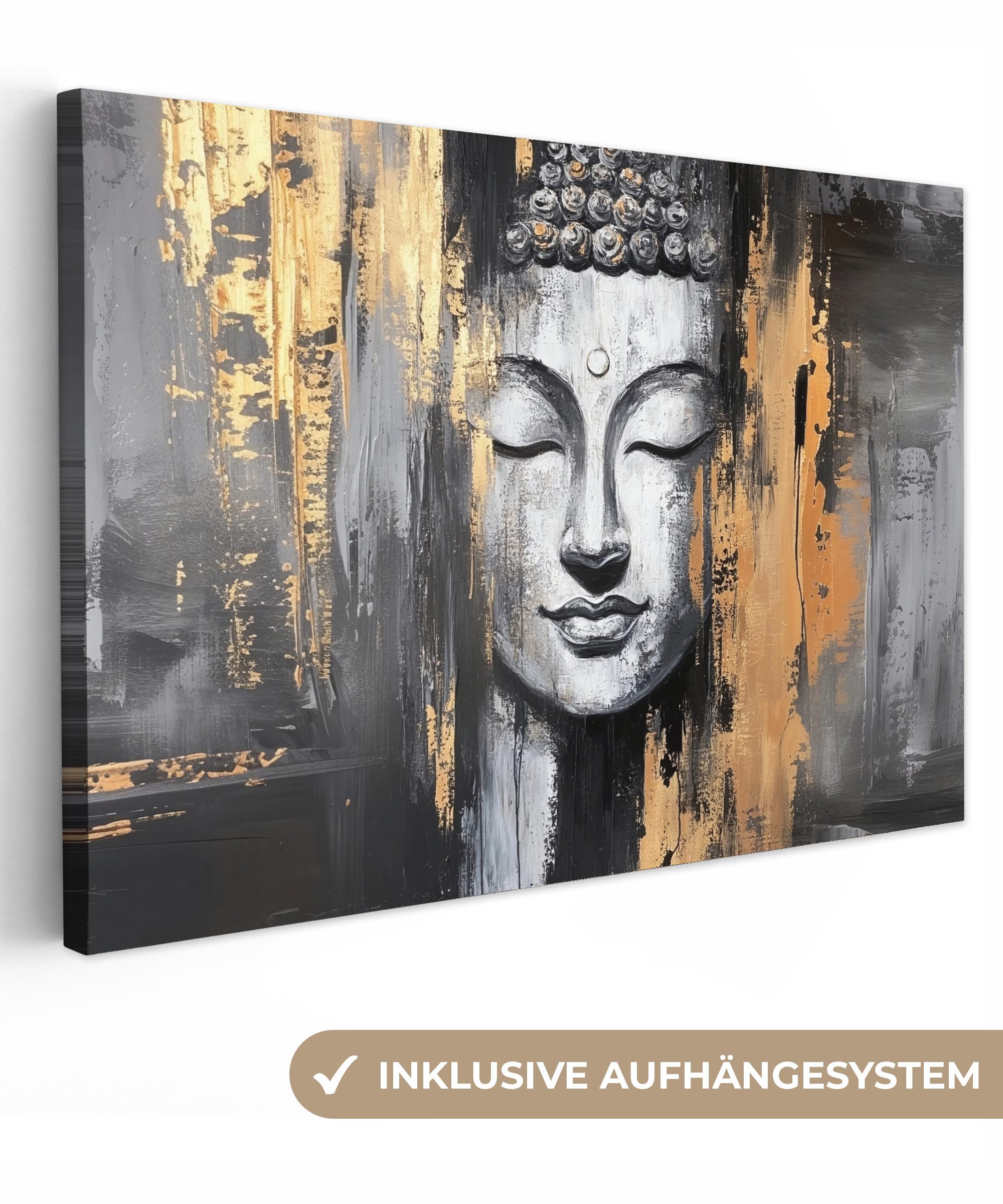 OneMillionCanvasses® Leinwandbild Buddha - Pinselstriche - Gold - Abstrakt, günstig online kaufen
