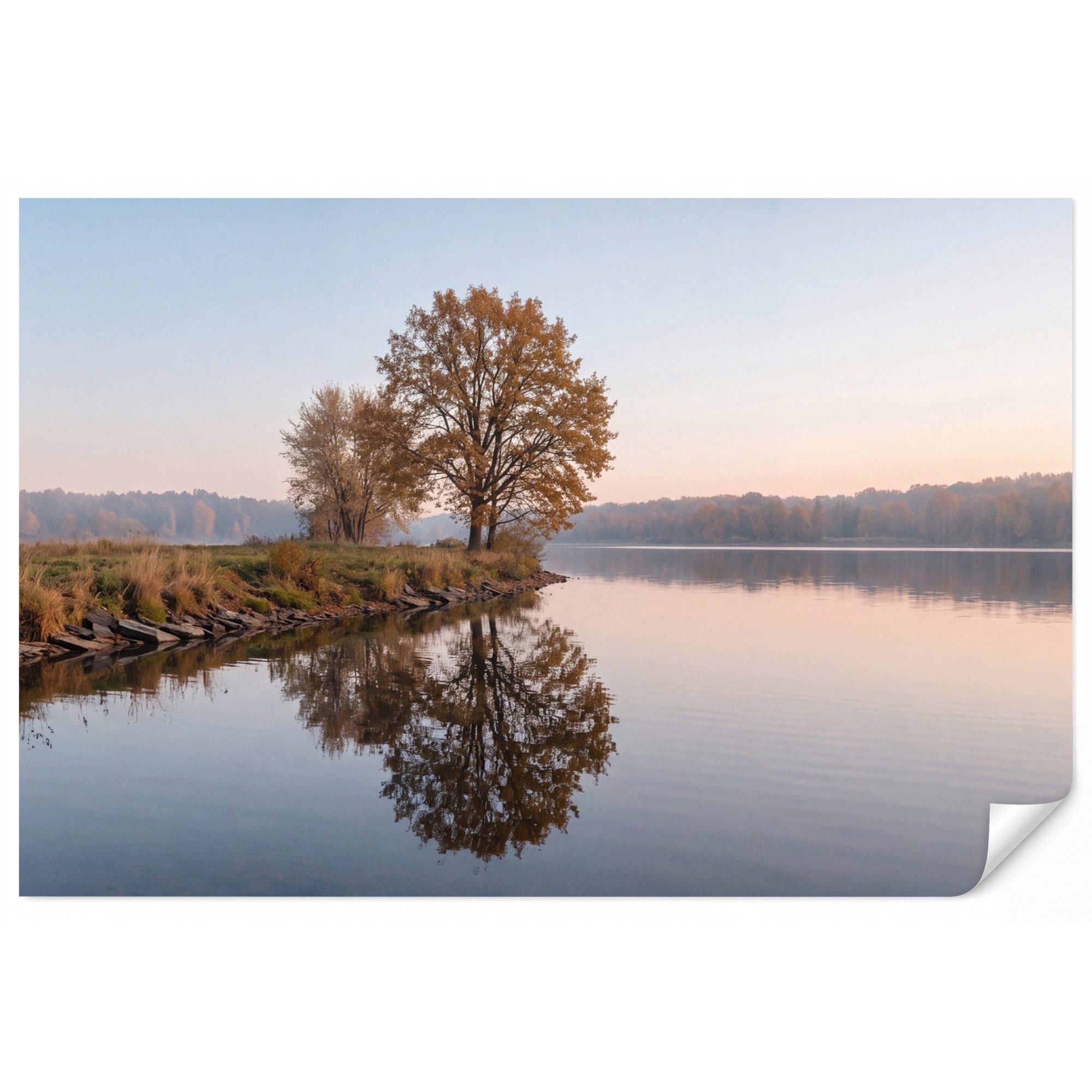 OnlyWow Fototapete Bäume - Reflexion - Wasser - Sonnenaufgang - Gelassenheit, Matt, bedruckt, Wohnzimmer, Modern, Wanddekoration, Vliestapete 100x70cm